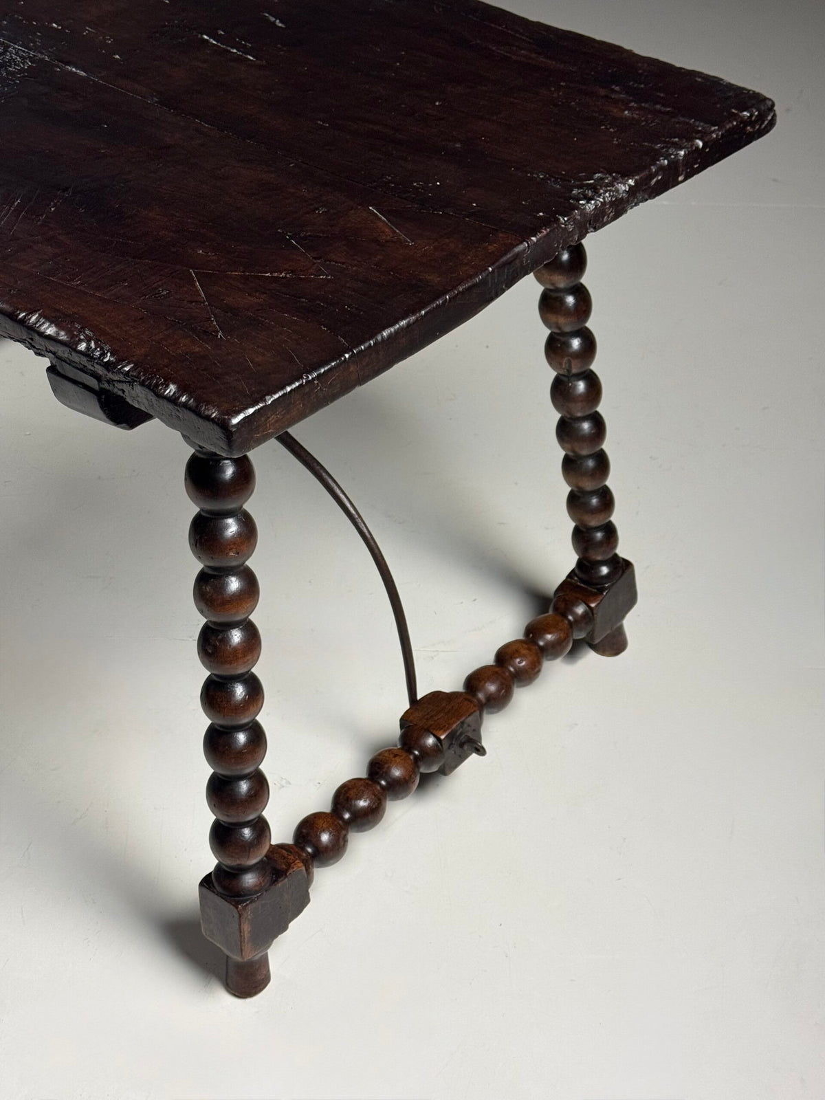 Spanish Walnut Table with Bobbin Turned Stretcher, 18th Century, photo 20