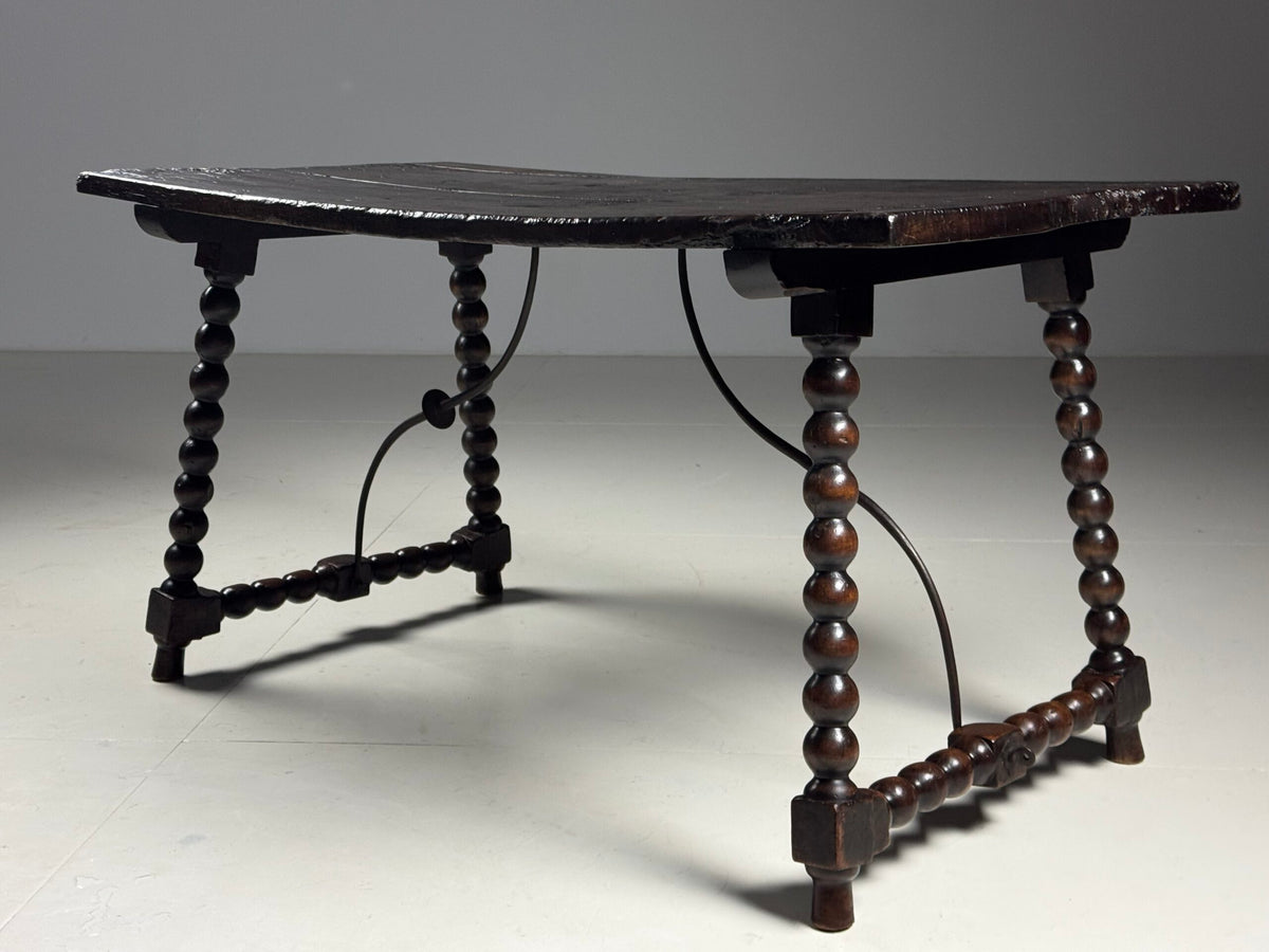 Spanish Walnut Table with Bobbin Turned Stretcher, 18th Century, photo 16