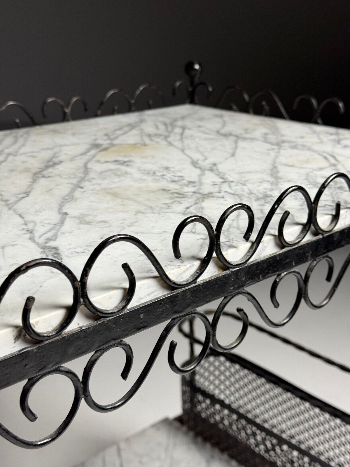 Black Metal Drinks Side Table with Two Marble Tops, France, photo 8