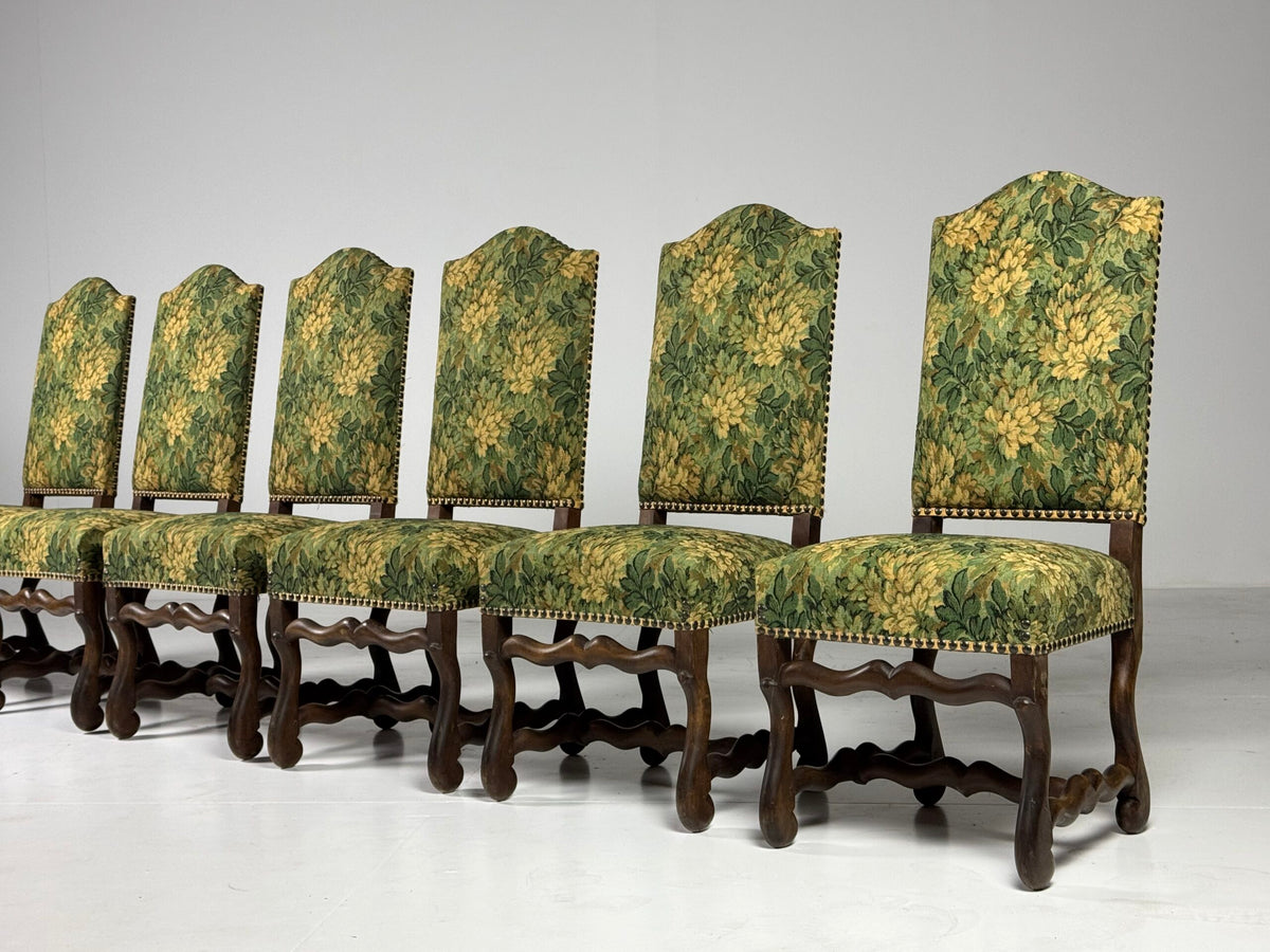 Set of Six Os de Mouton Dining Chairs, Aubusson Style Fabric, photo 12