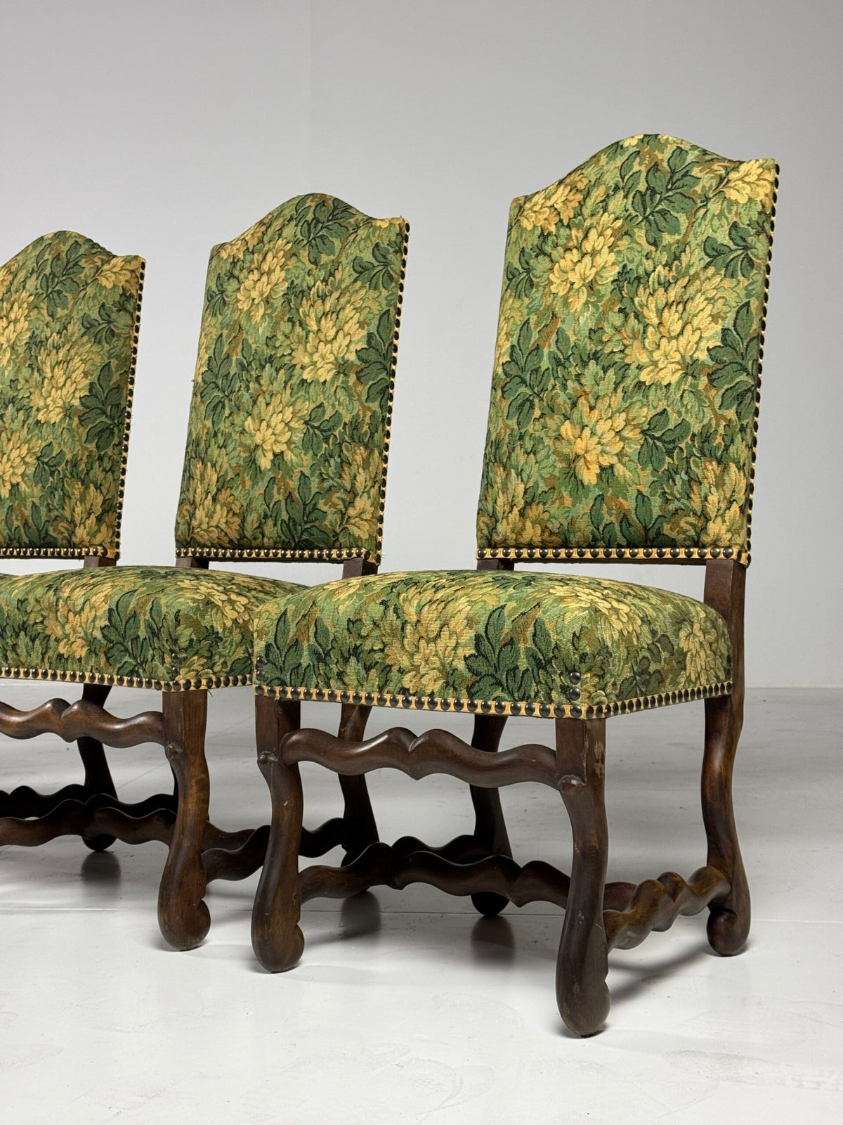 Set of Six Os de Mouton Dining Chairs, Aubusson Style Fabric, photo 11