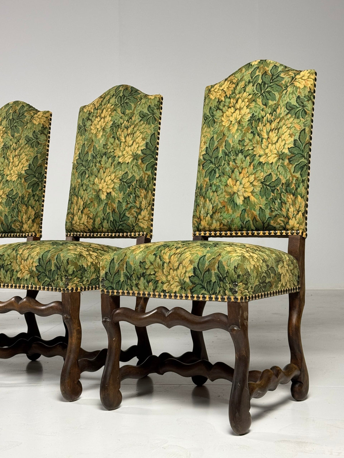 Set of Six Os de Mouton Dining Chairs, Aubusson Style Fabric, photo 10