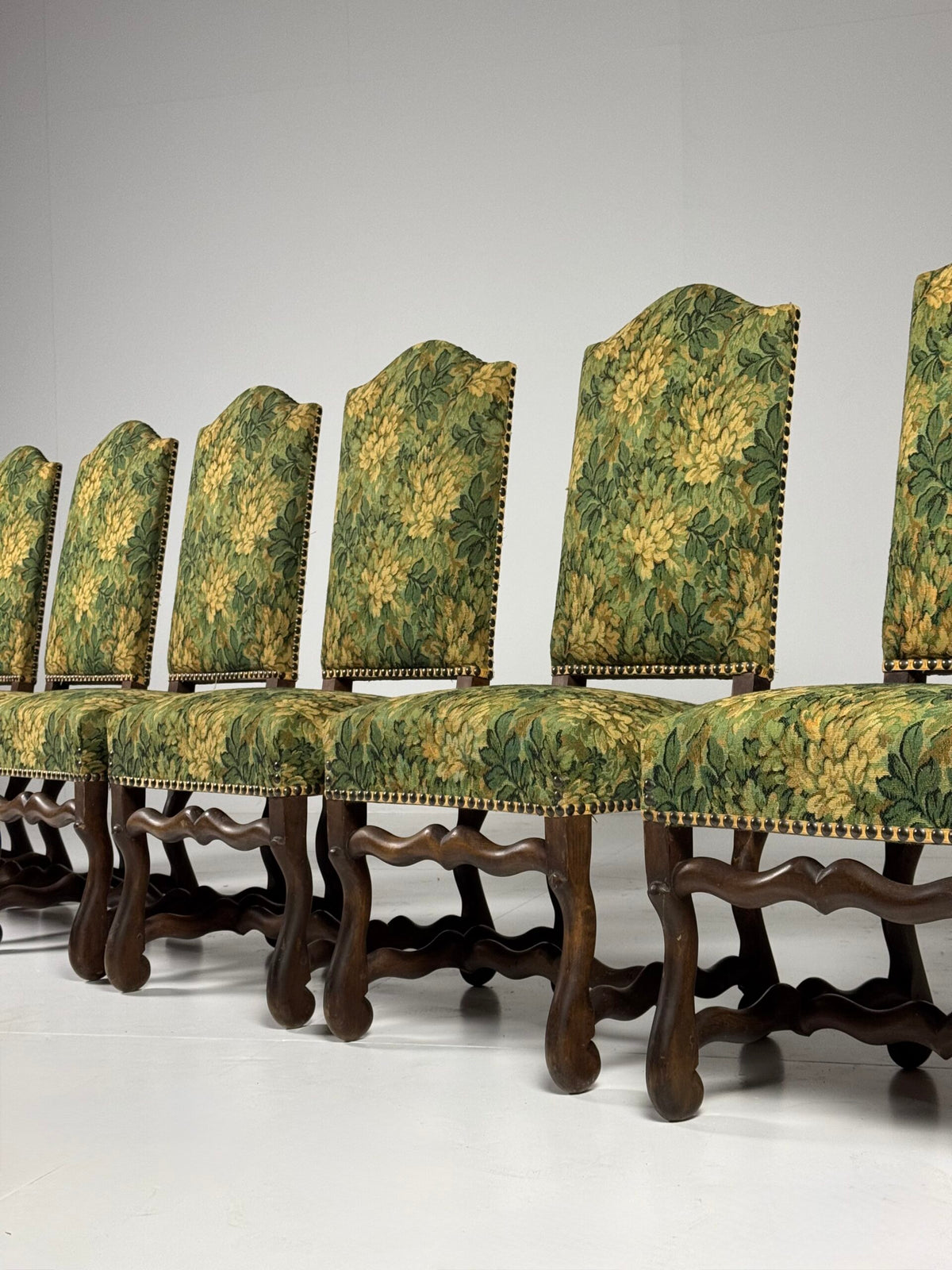 Set of Six Os de Mouton Dining Chairs, Aubusson Style Fabric, photo 7