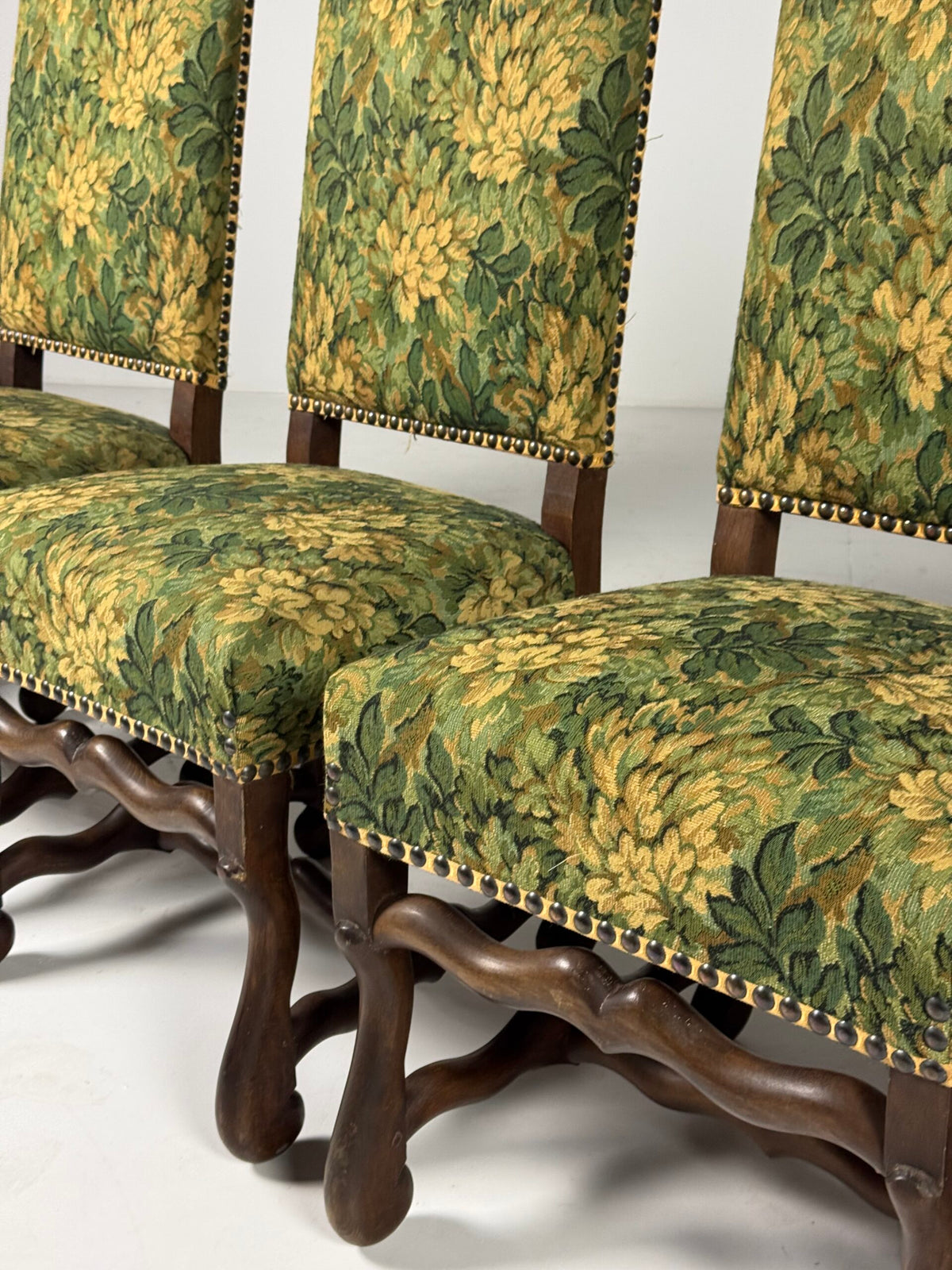 Set of Six Os de Mouton Dining Chairs, Aubusson Style Fabric, photo 3