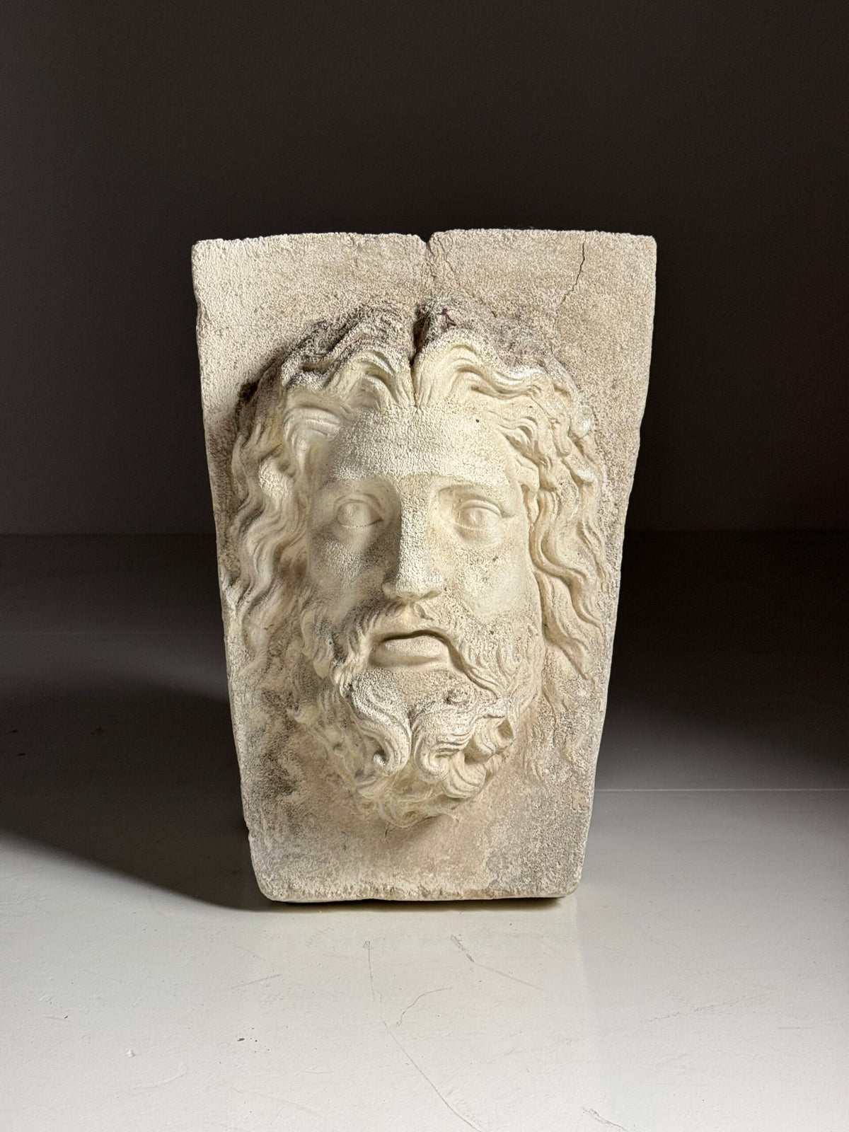 Weathered Composite Stone Head of Asclepius, Signed Peter Hone, photo 1
