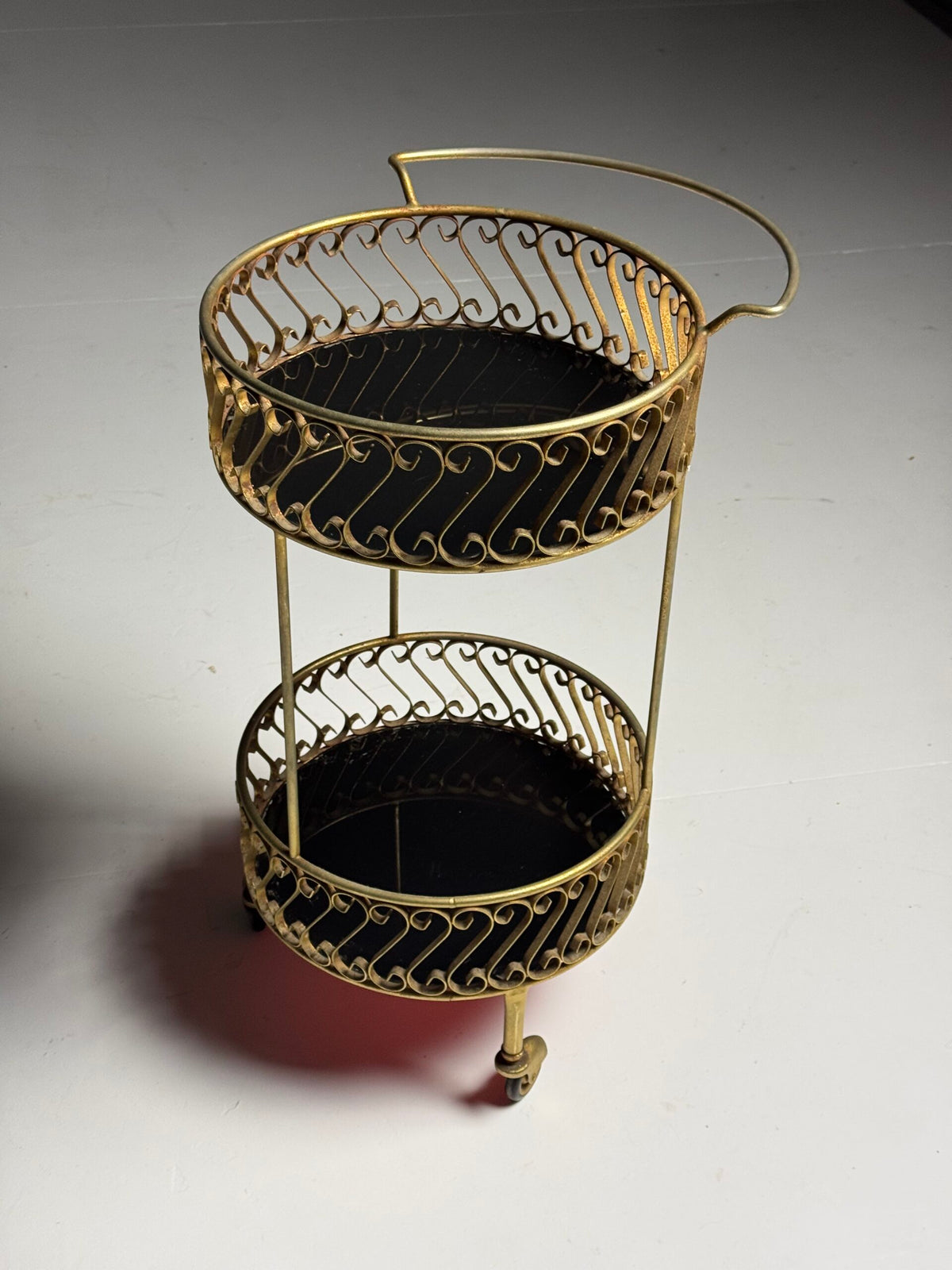 Gold Coloured Metal Trolley or Side Table with Two Glass Tops, photo 13