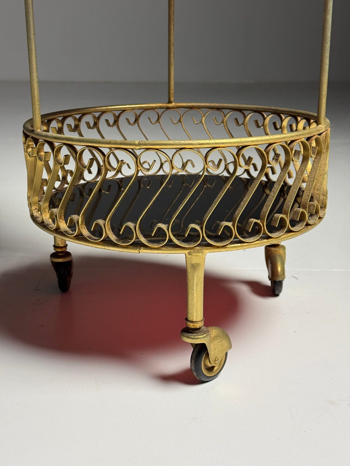 Gold Coloured Metal Trolley or Side Table with Two Glass Tops, photo 11