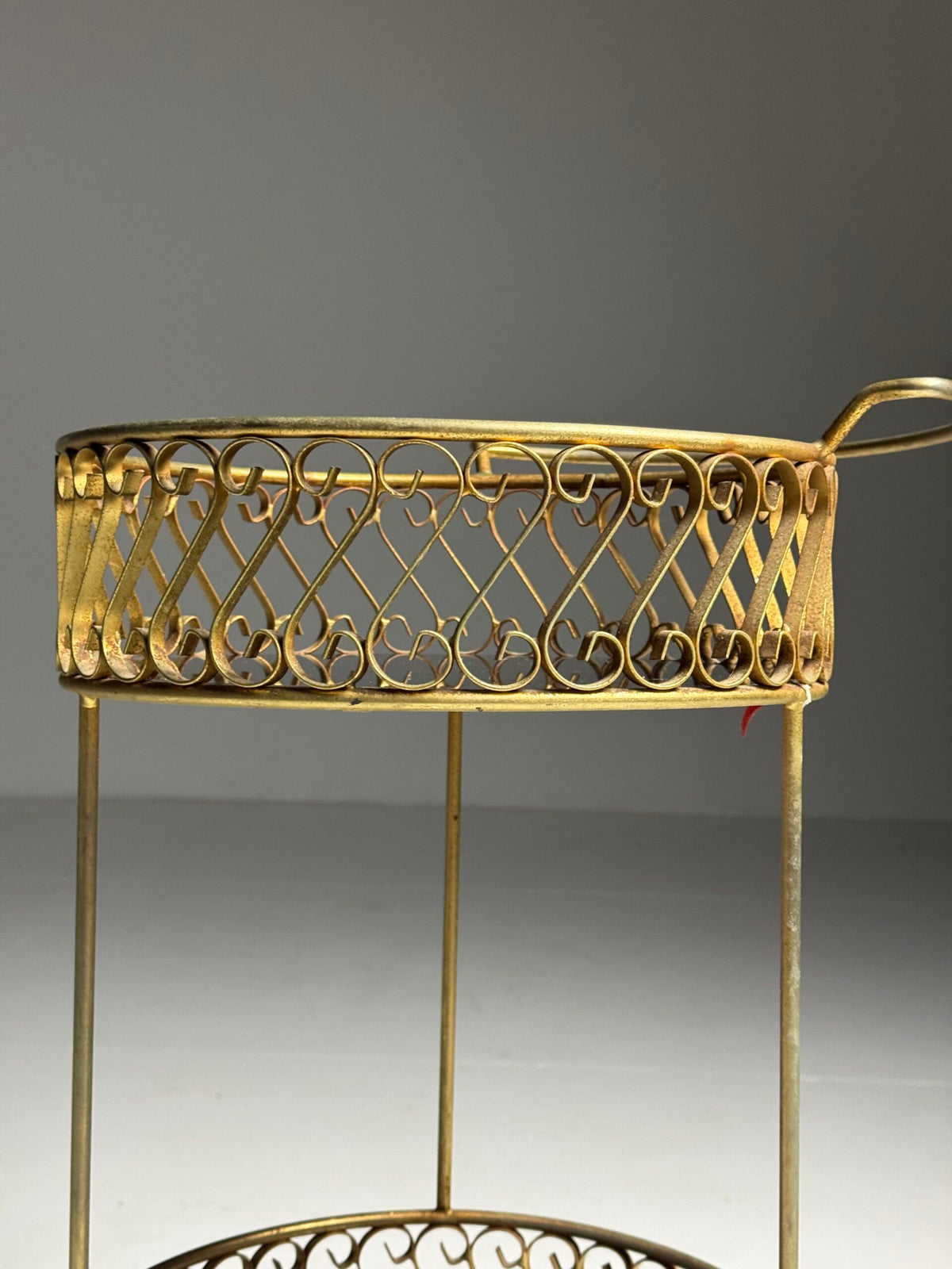 Gold Coloured Metal Trolley or Side Table with Two Glass Tops, photo 10