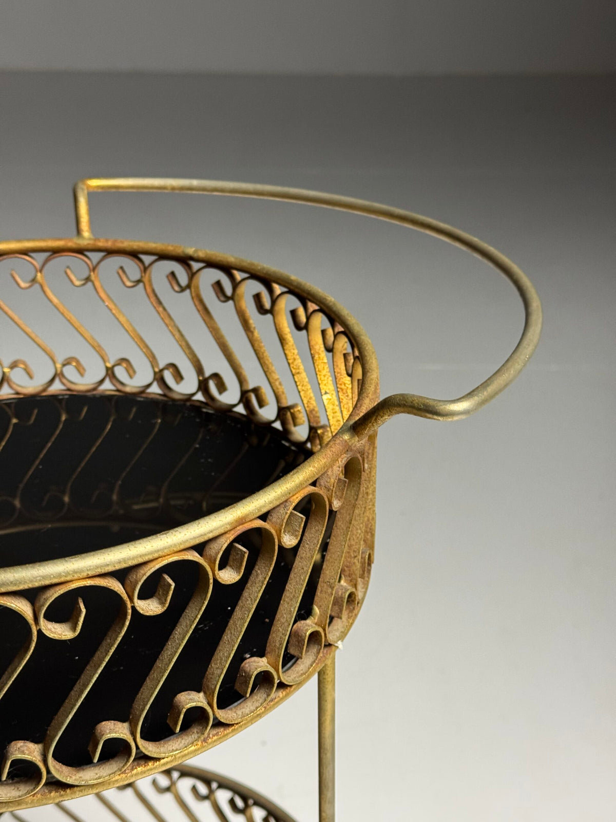 Gold Coloured Metal Trolley or Side Table with Two Glass Tops, photo 9