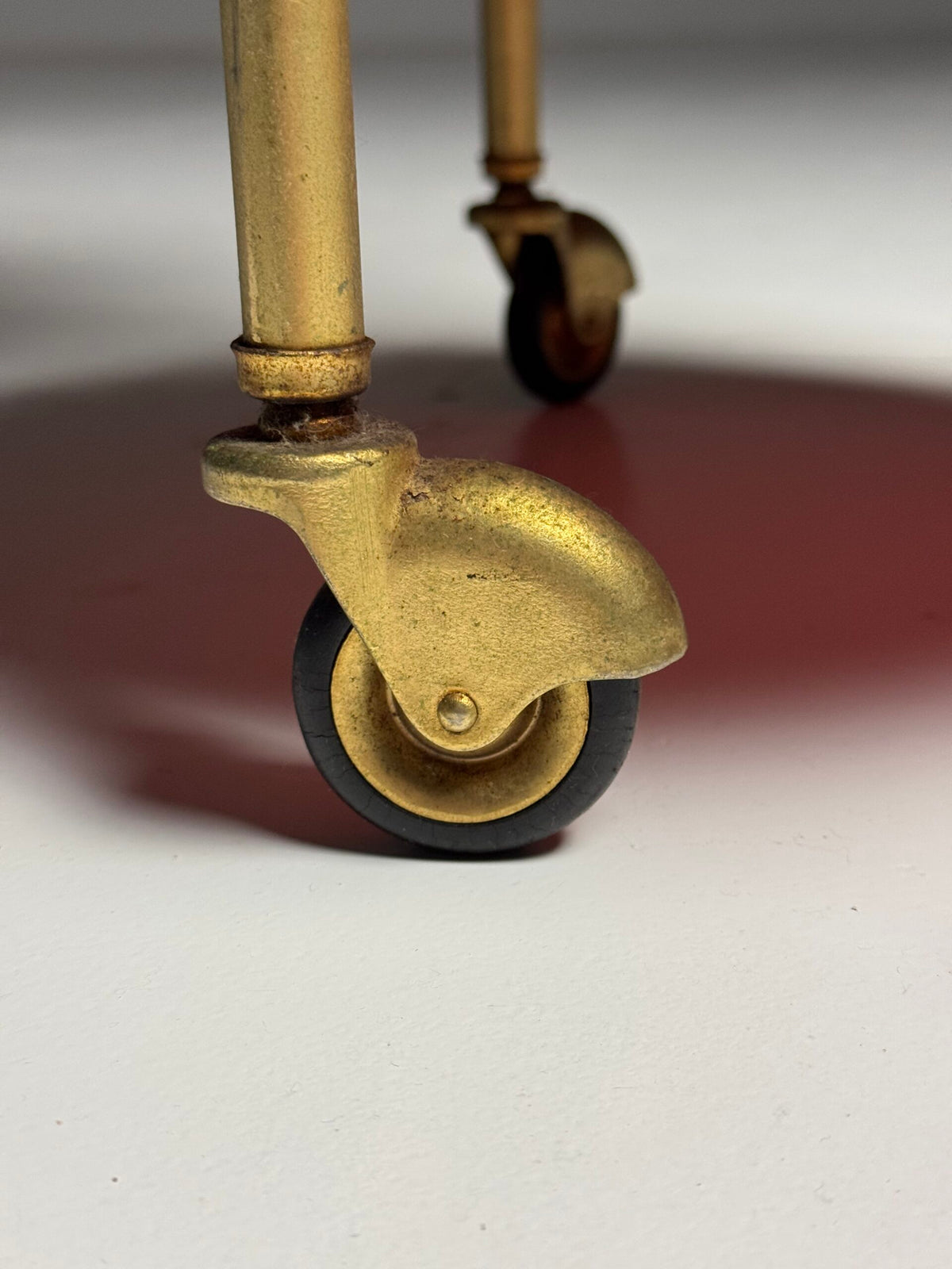 Gold Coloured Metal Trolley or Side Table with Two Glass Tops, photo 2