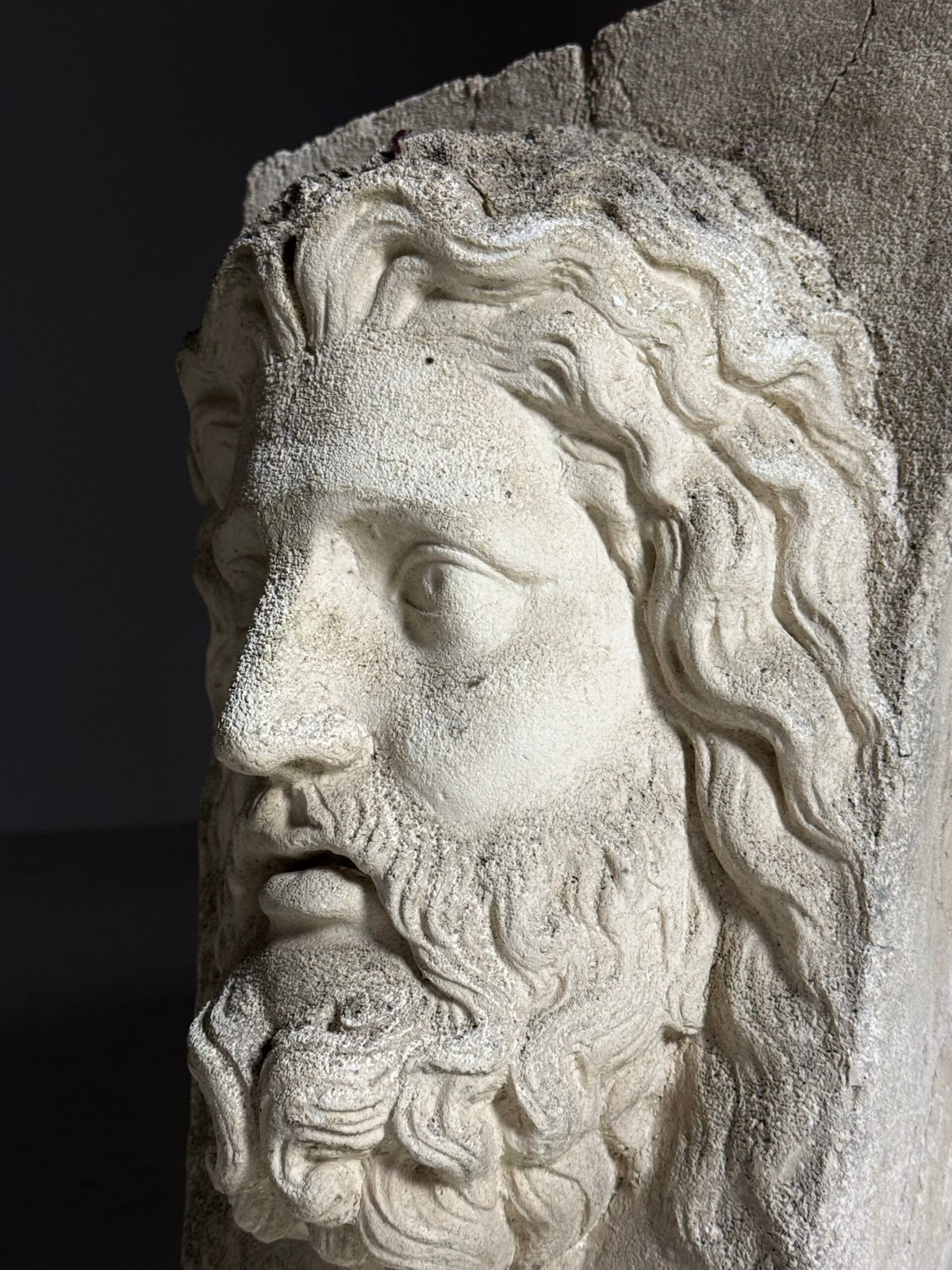 Weathered Composite Stone Head of Asclepius, Signed Peter Hone, photo 11