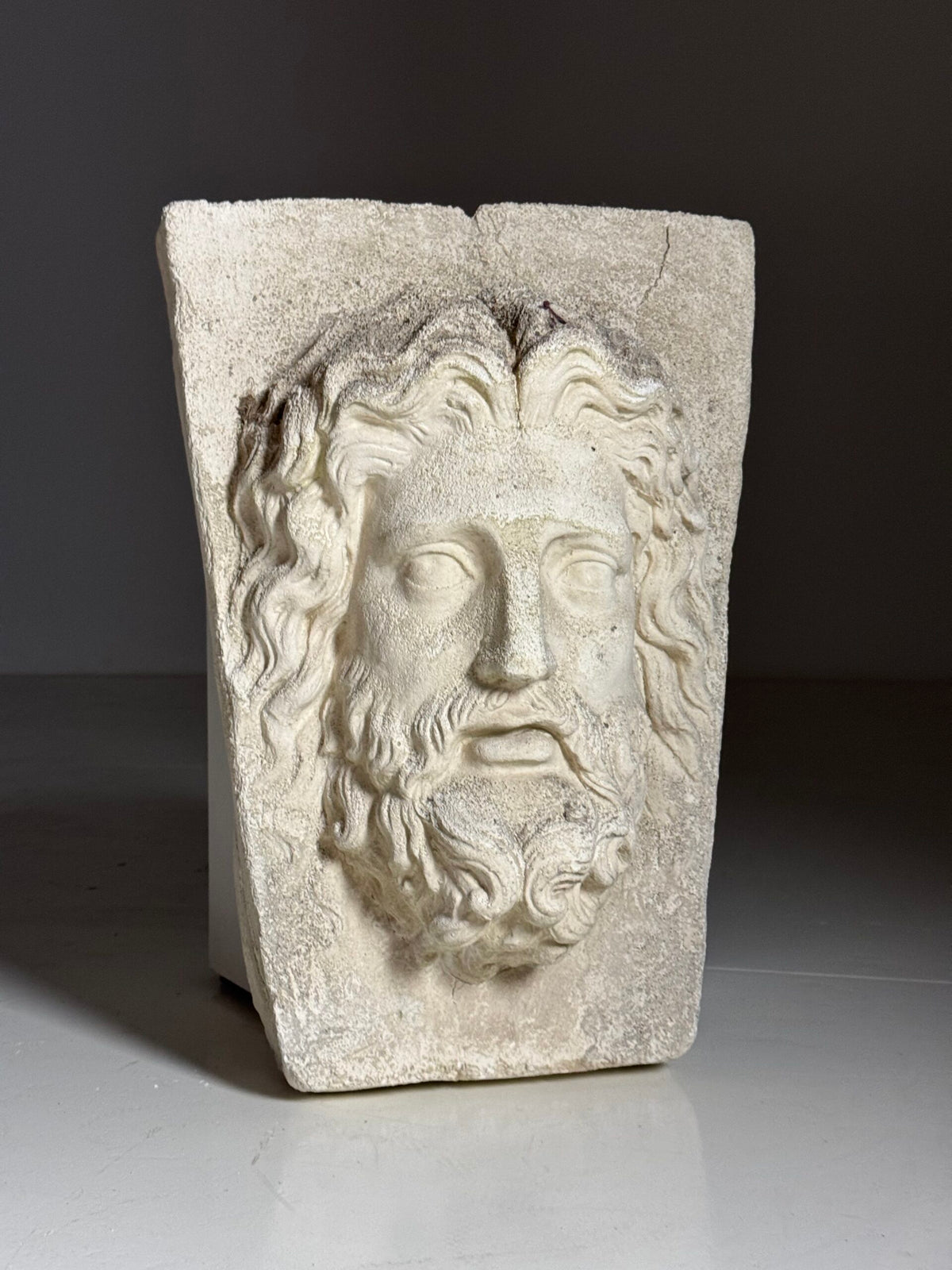 Weathered Composite Stone Head of Asclepius, Signed Peter Hone, photo 8