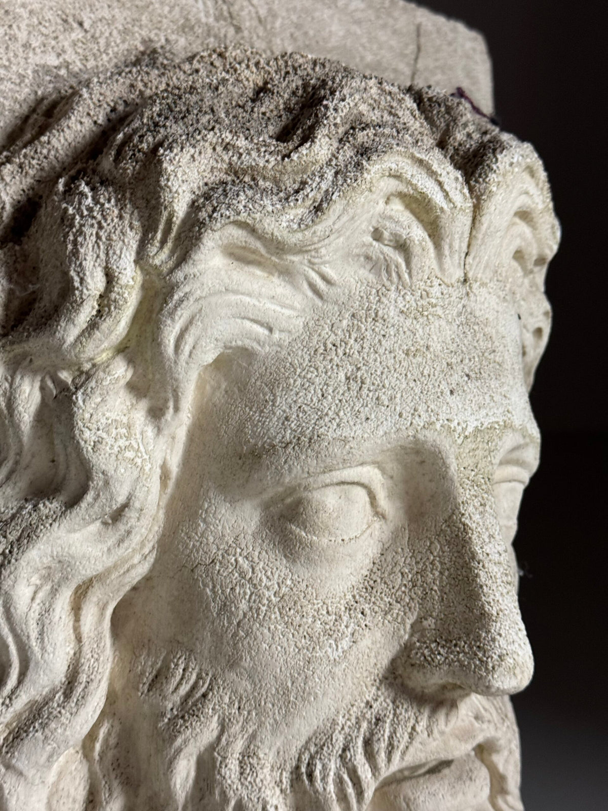 Weathered Composite Stone Head of Asclepius, Signed Peter Hone, photo 7