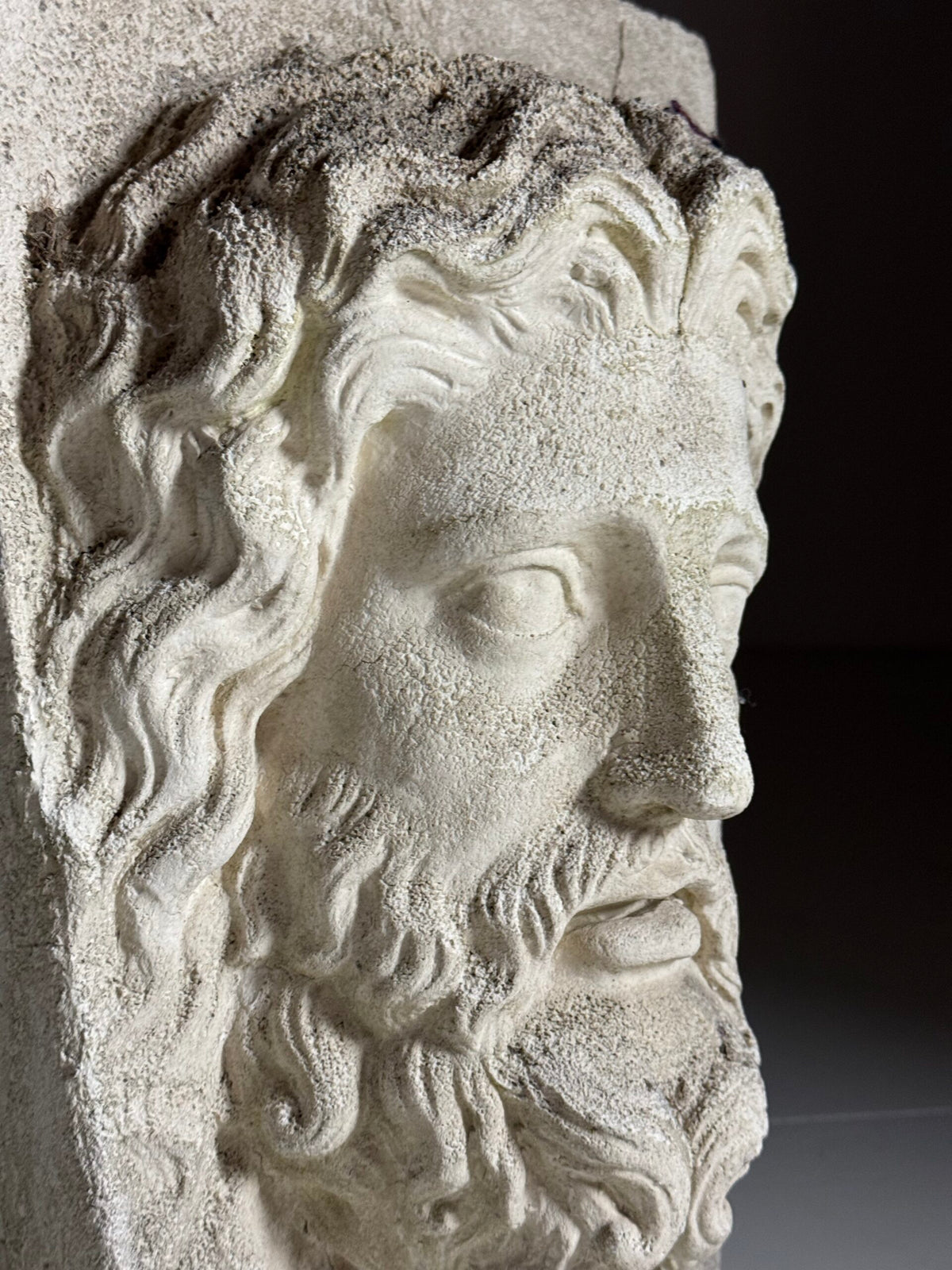 Weathered Composite Stone Head of Asclepius, Signed Peter Hone, photo 6