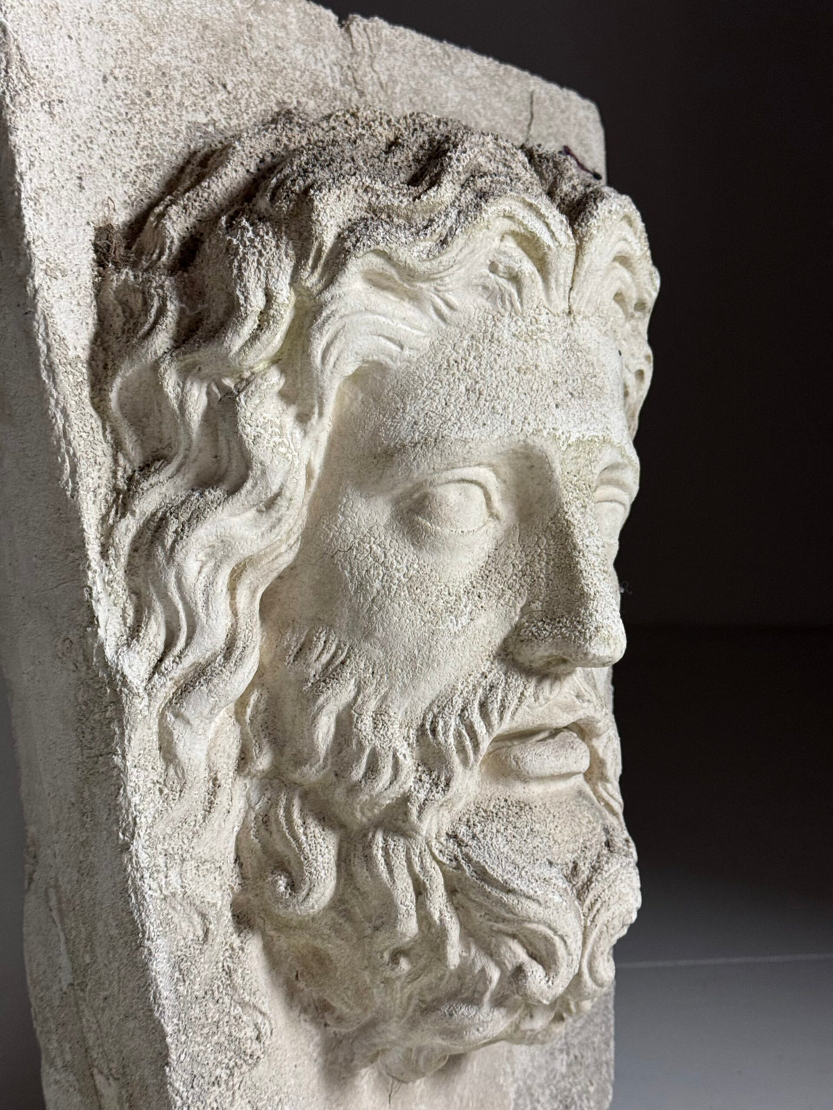 Weathered Composite Stone Head of Asclepius, Signed Peter Hone, photo 5