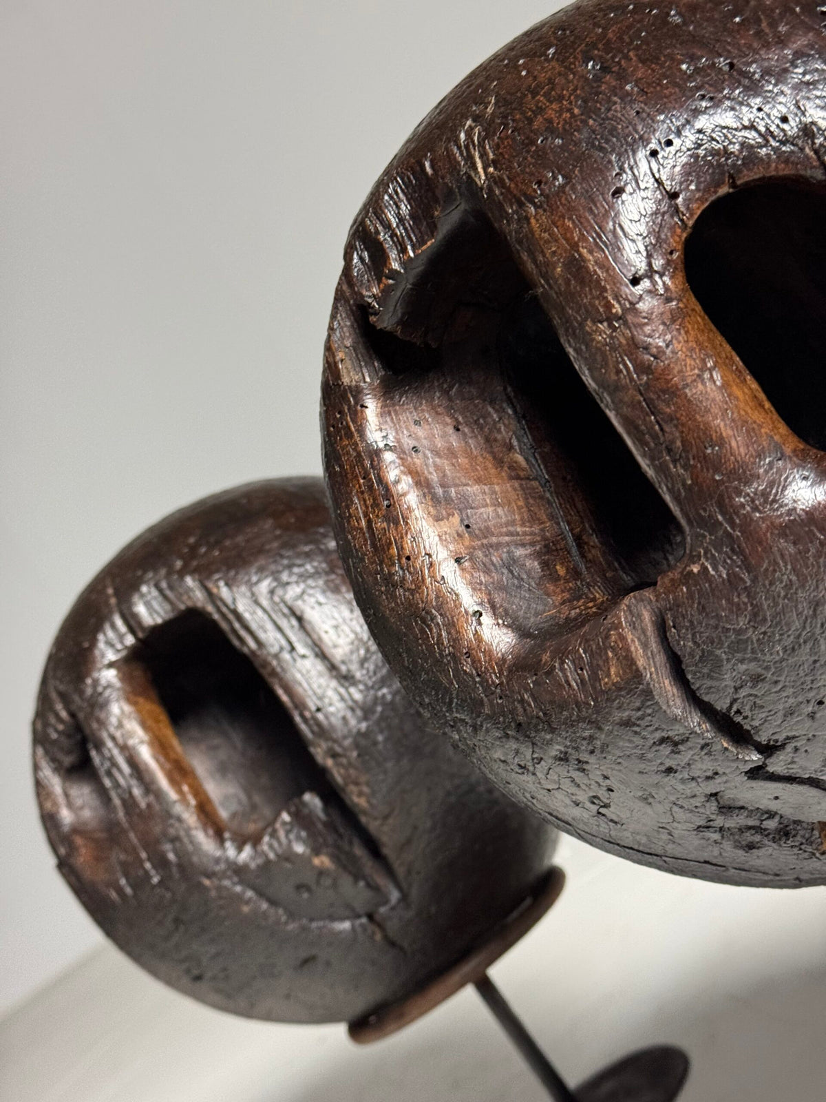 Pair of 18th Century Wooden Bowling Balls on Stand, photo 12