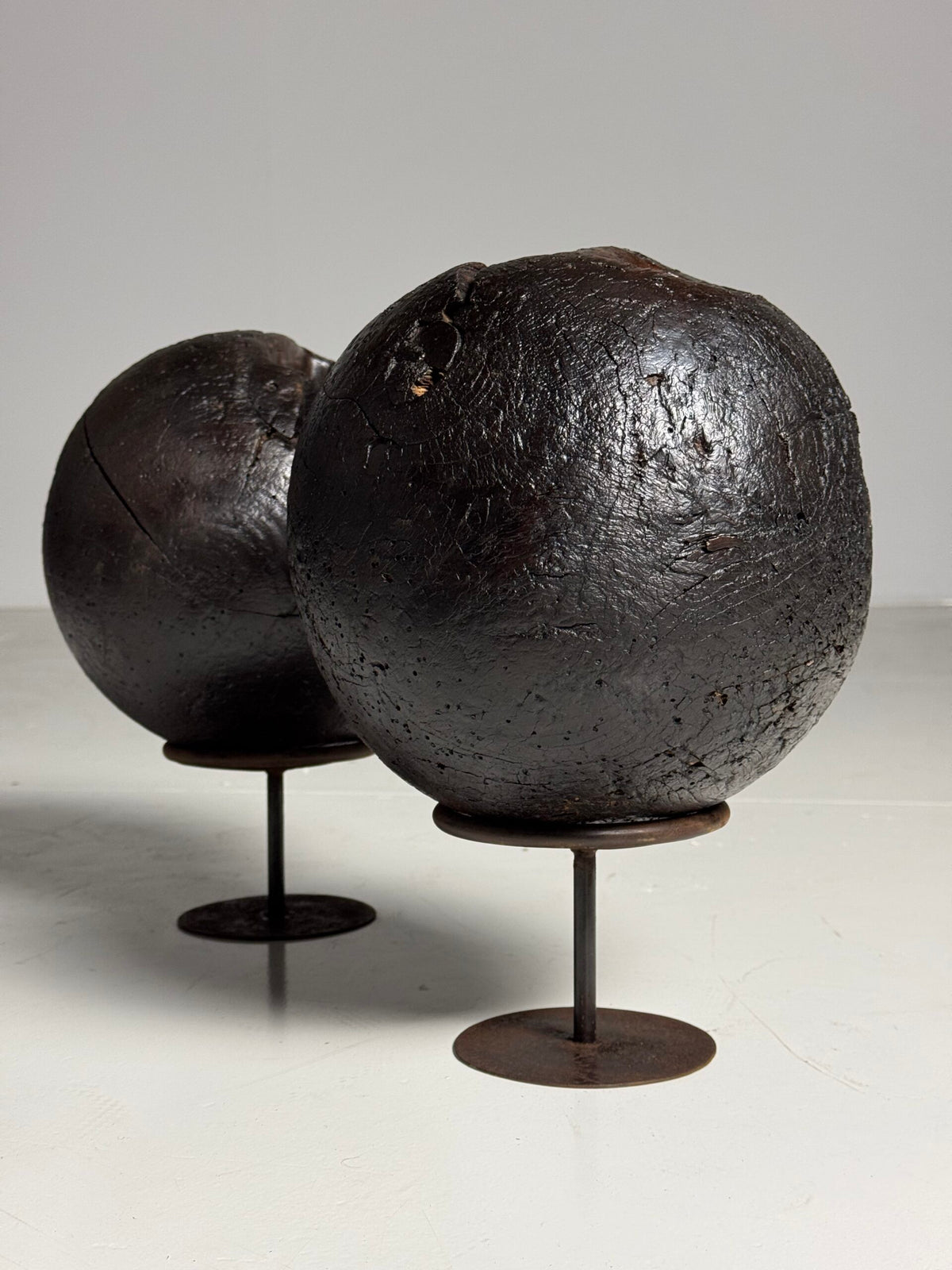 Pair of 18th Century Wooden Bowling Balls on Stand, photo 6