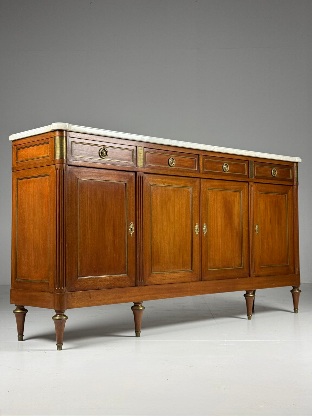 French Louis XVI Style Mahogany Sideboard with Marble Top, photo 1