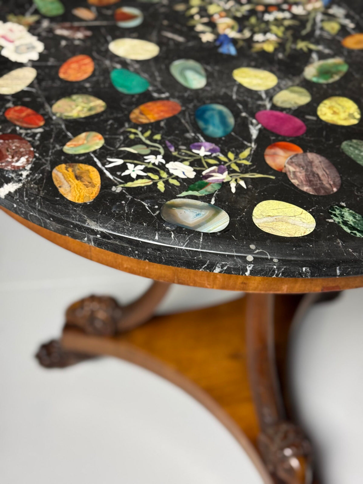 Italian Tripod Center Table with Inlaid Gemstone Marble Top, photo 33