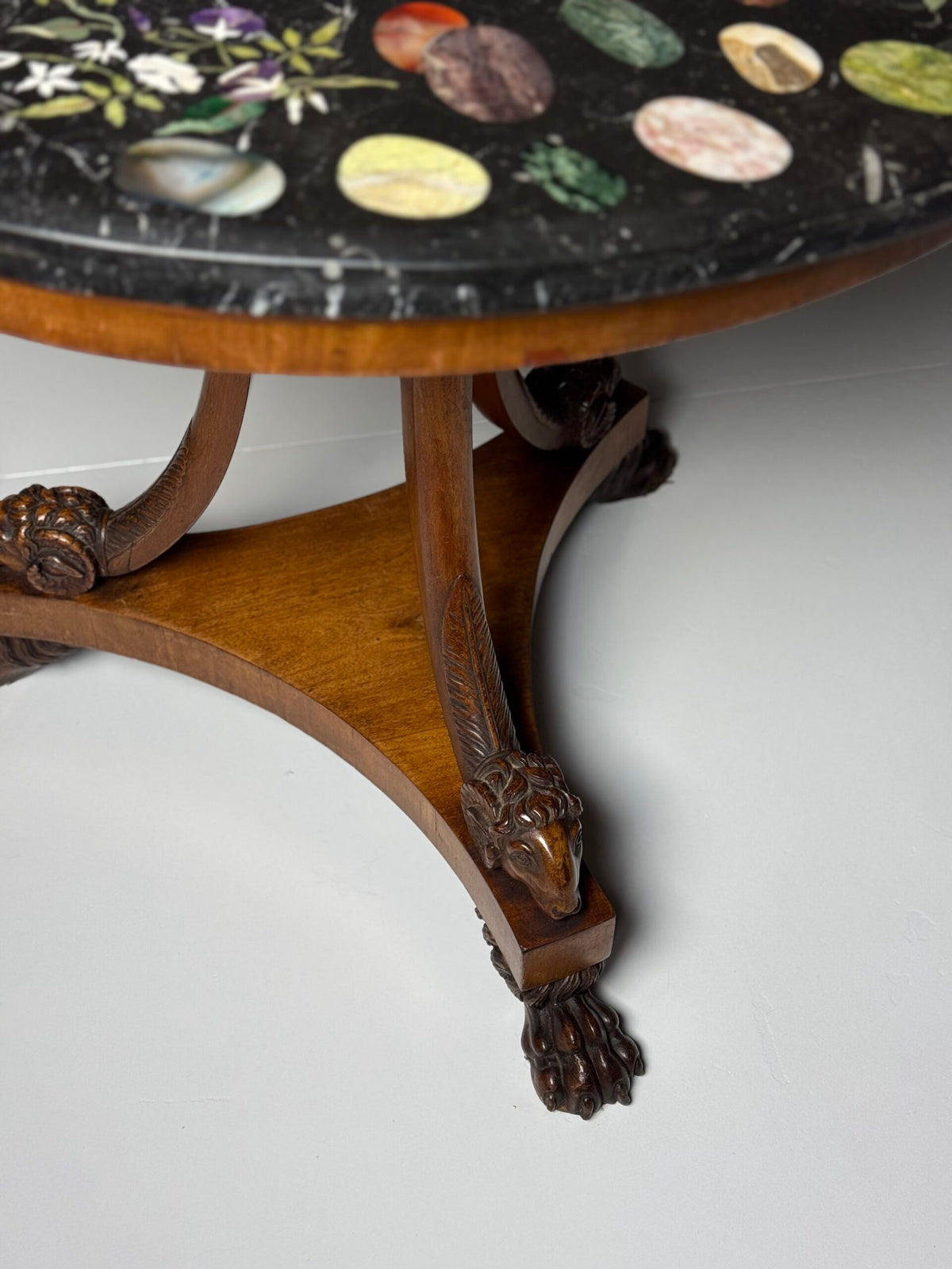 Italian Tripod Center Table with Inlaid Gemstone Marble Top, photo 34