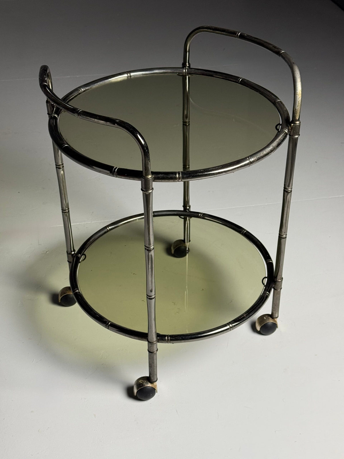 Faux Bamboo Chrome Trolley with Green Tinted Glass, 1970s to 1980s, photo 8