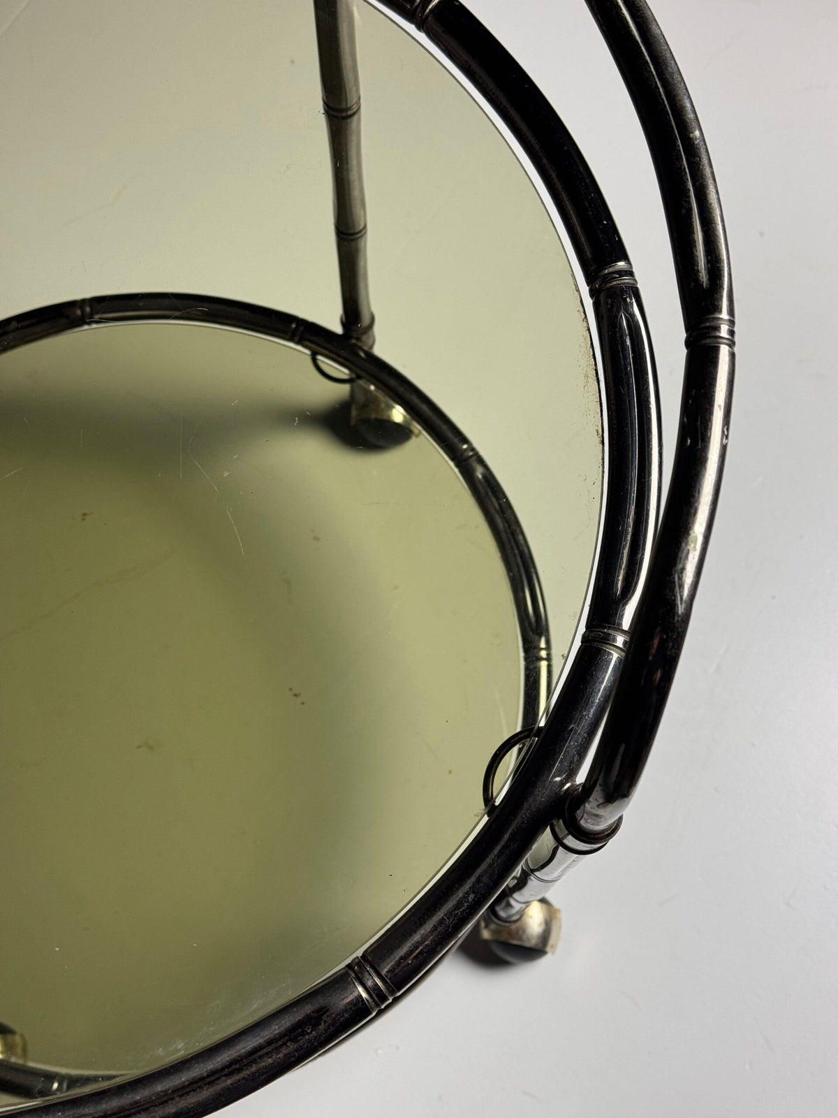 Faux Bamboo Chrome Trolley with Green Tinted Glass, 1970s to 1980s, photo 3