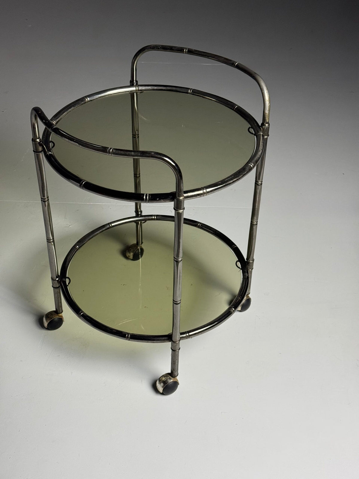 Faux Bamboo Chrome Trolley with Green Tinted Glass, 1970s to 1980s, photo 2