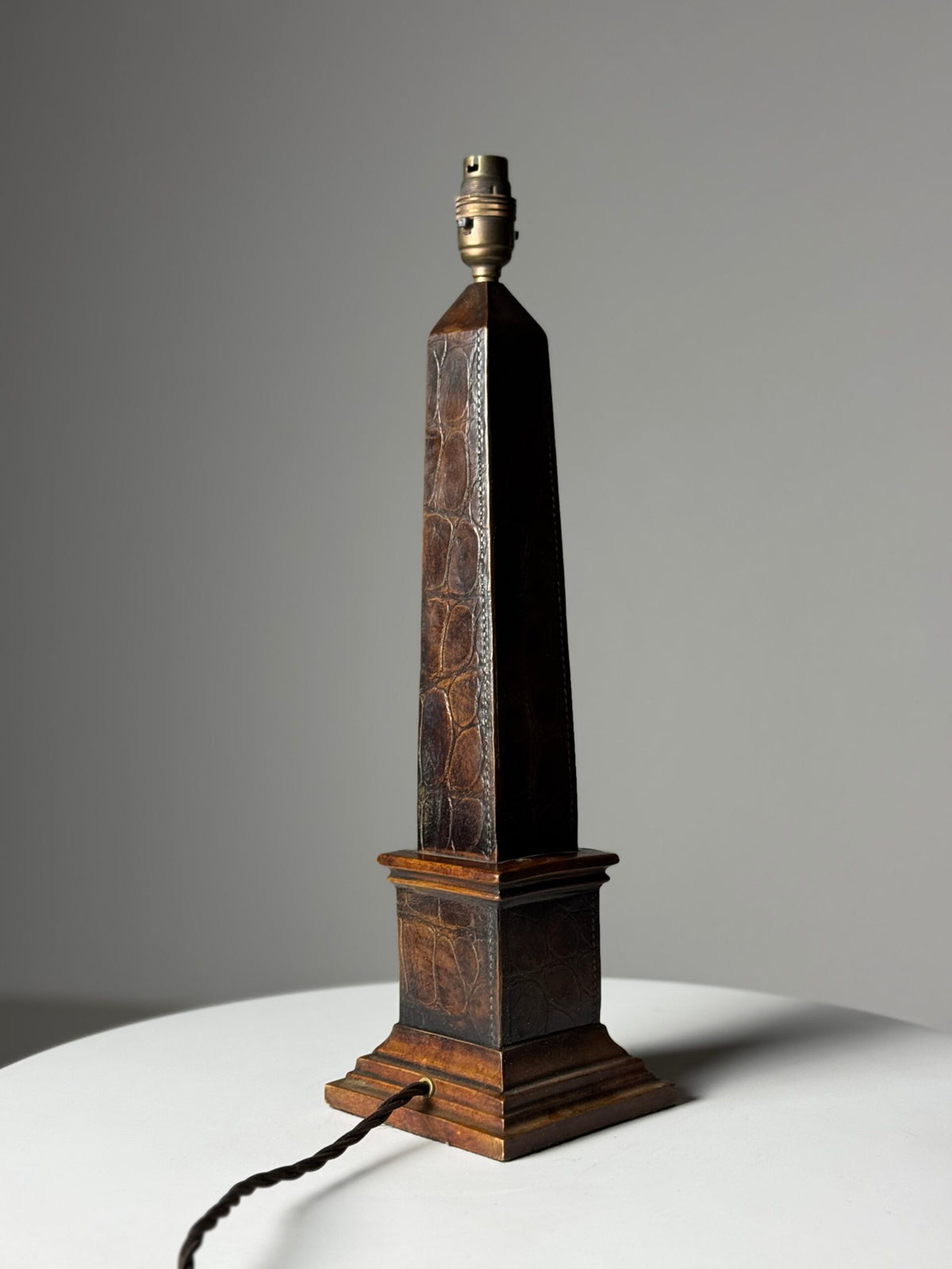 Classical Leather Covered Obelisk Lamp Base, Late 20th Century, photo 9
