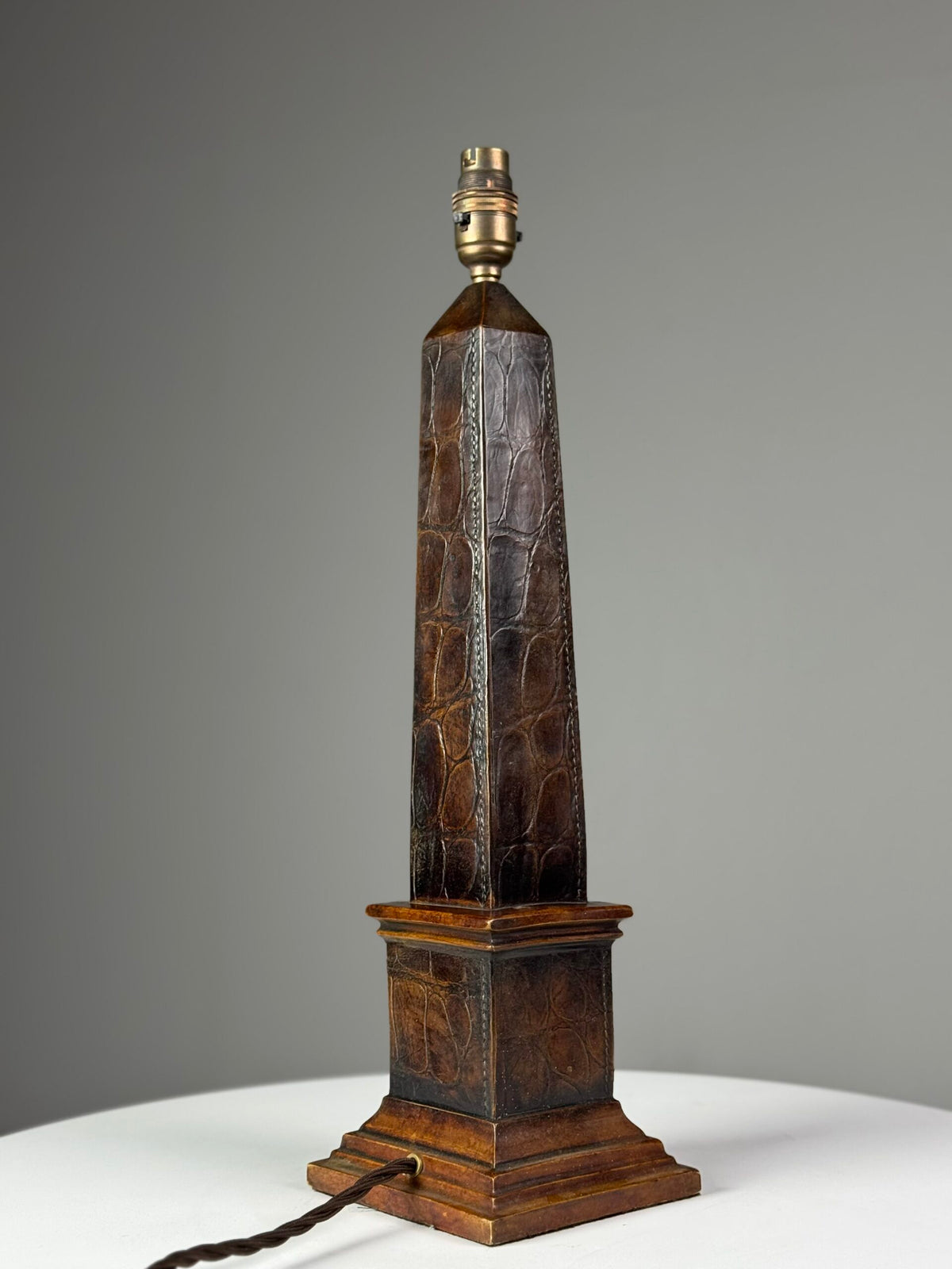 Classical Leather Covered Obelisk Lamp Base, Late 20th Century, photo 10