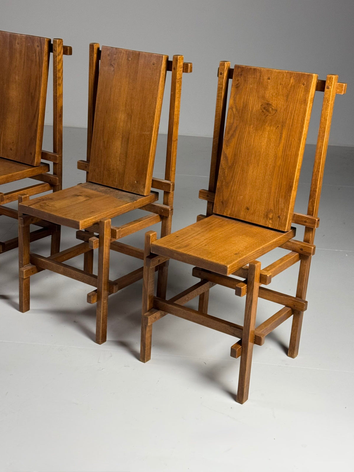 Set of Four Gerrit Rietveld Style Oak Dining Chairs, 1970s, photo 7