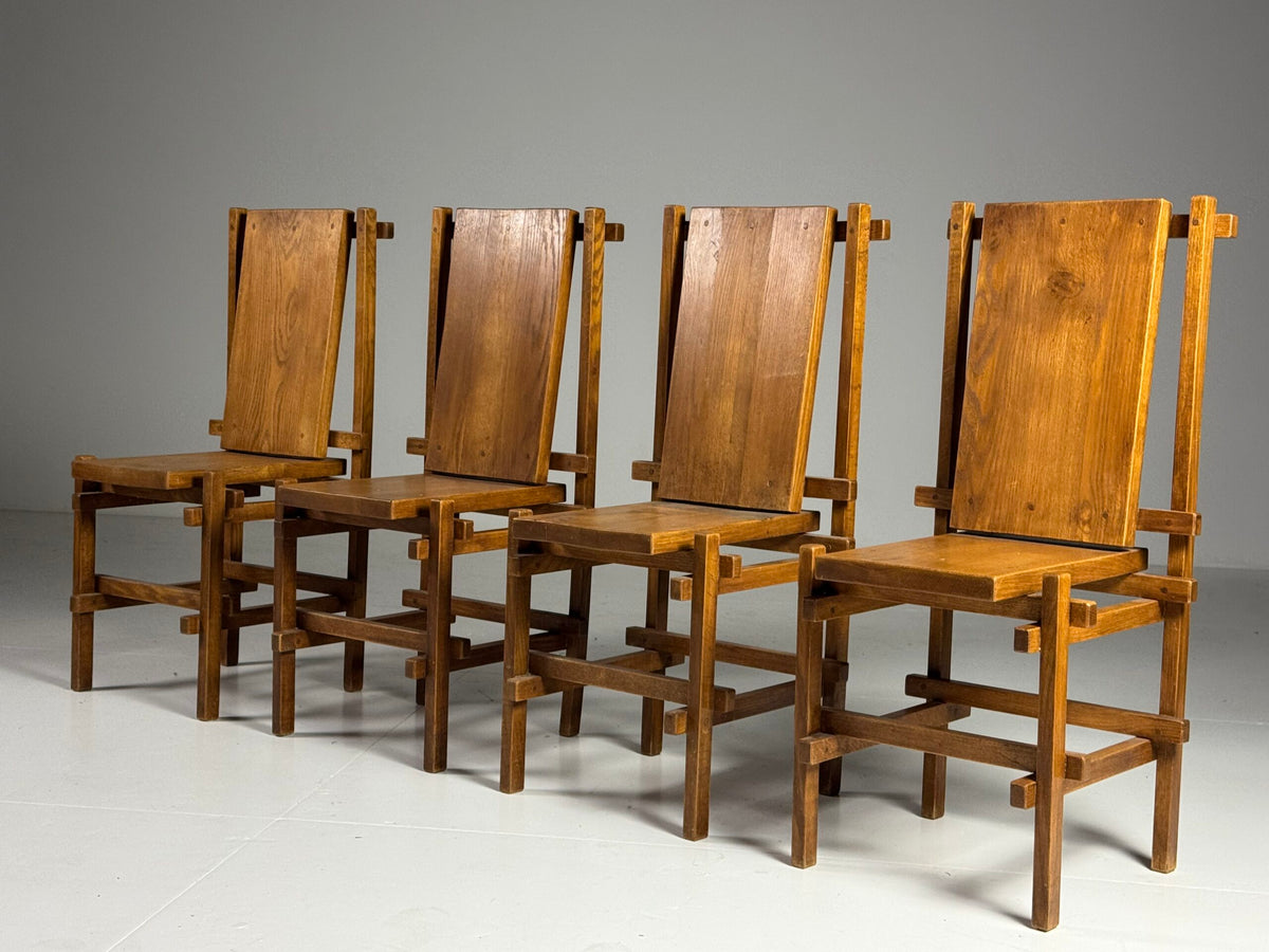 Set of Four Gerrit Rietveld Style Oak Dining Chairs, 1970s, photo 4