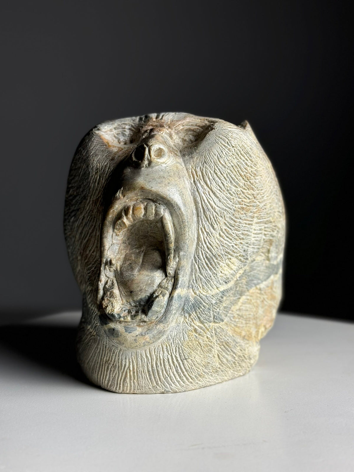 Hand Carved Stone Head of a Screaming Monkey, 20th Century, photo 3