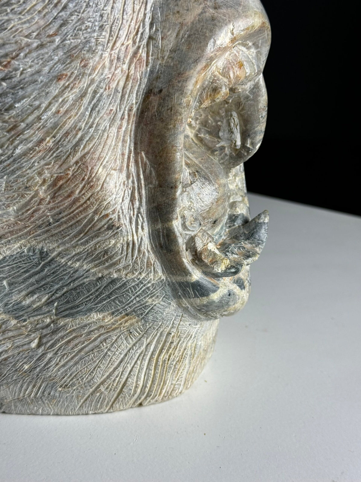 Hand Carved Stone Head of a Screaming Monkey, 20th Century, photo 4