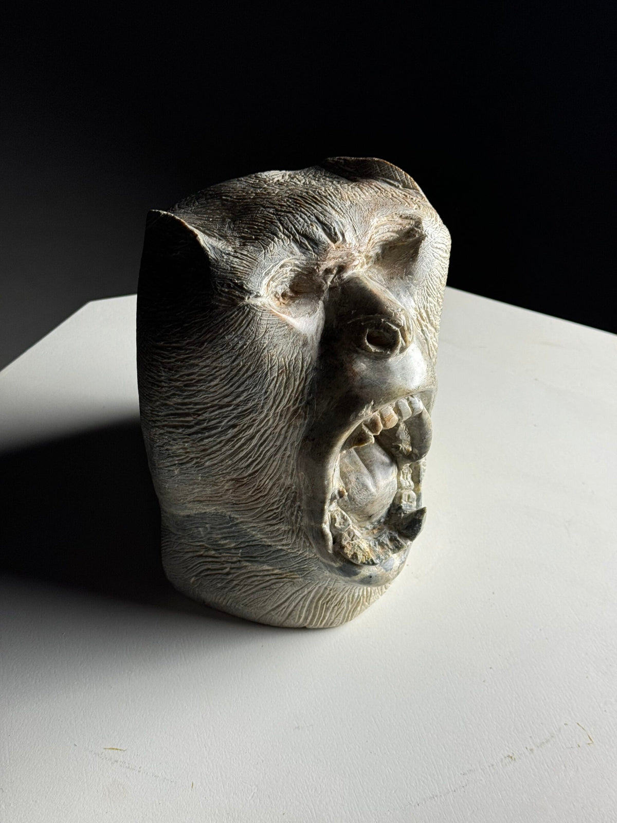 Hand Carved Stone Head of a Screaming Monkey, 20th Century, photo 12