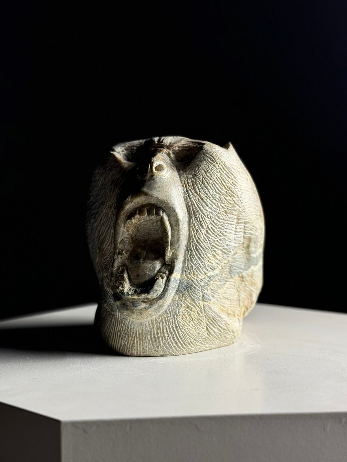 Hand Carved Stone Head of a Screaming Monkey, 20th Century, photo 21