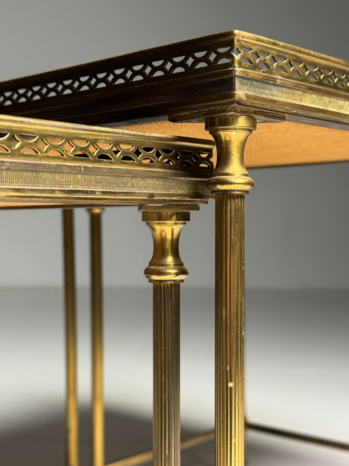 Set of Three Vintage French Nesting Tables with Tinted Mirror Glass, photo 7
