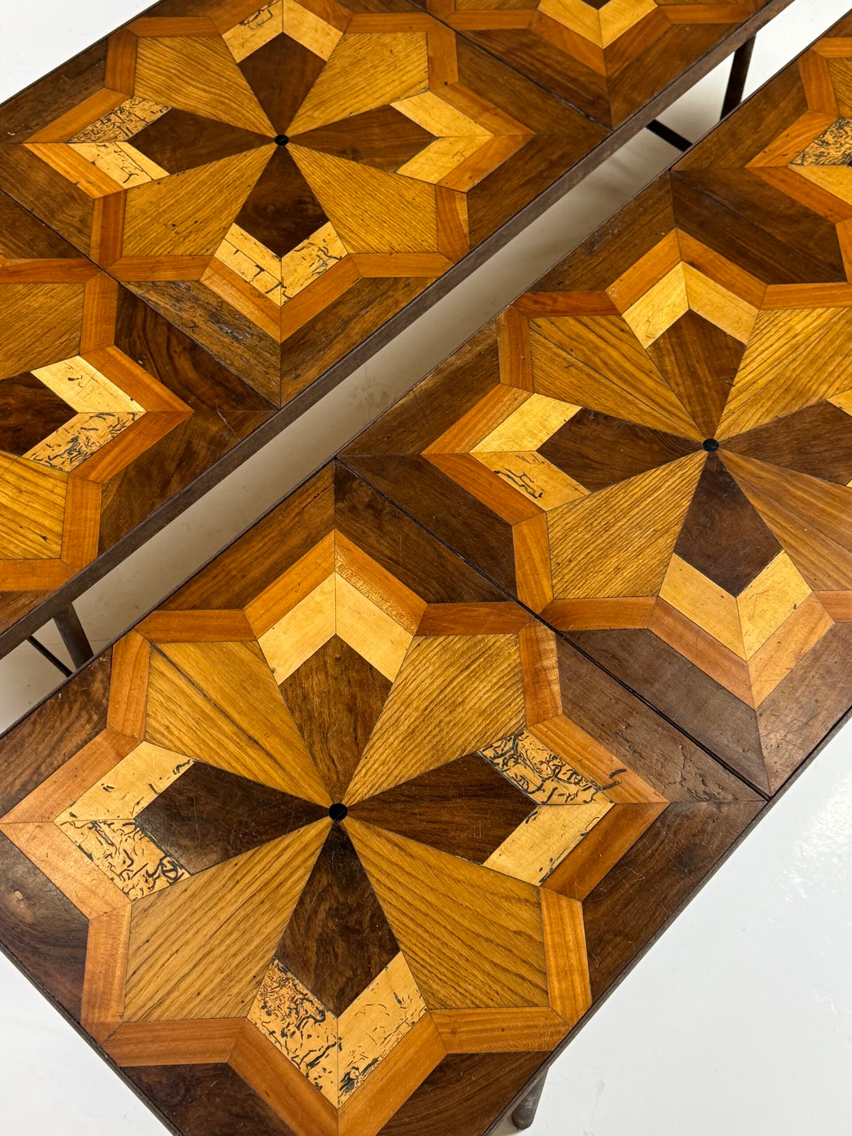 Pair of Metal Coffee Tables with 19th Century Parquet Panels, photo 23