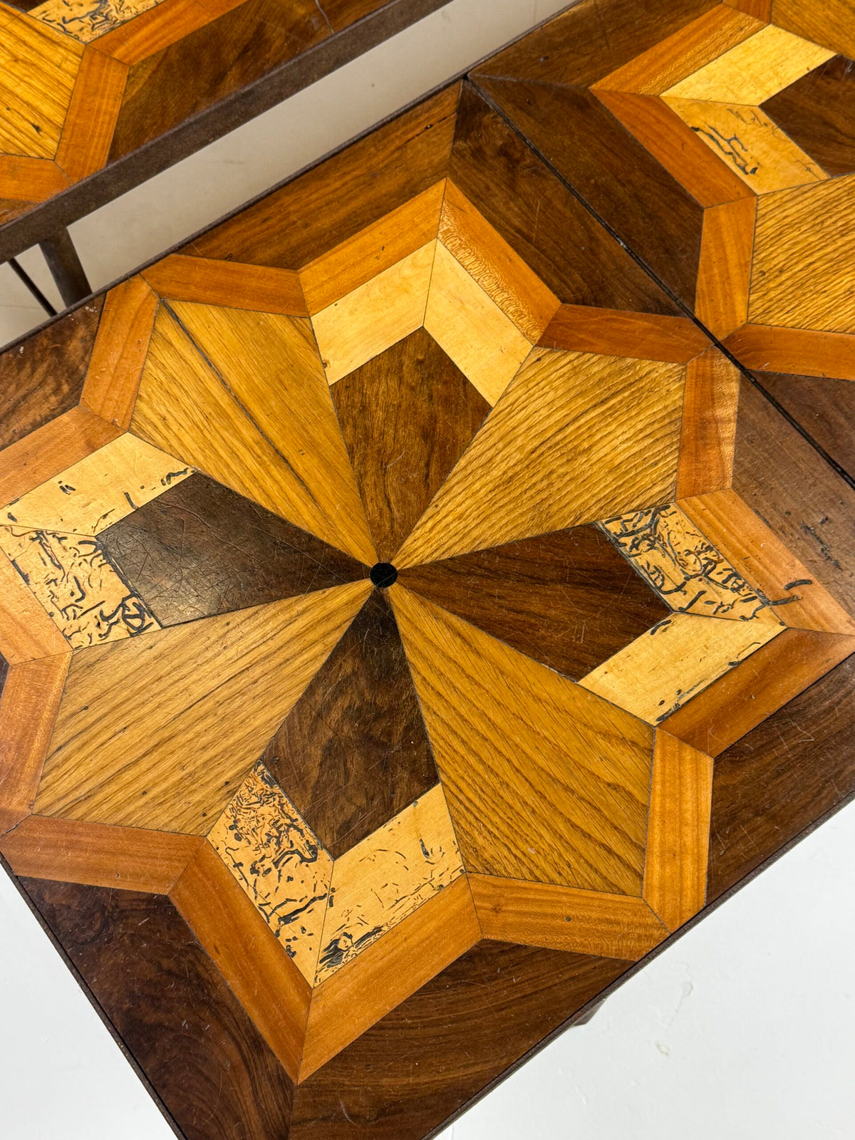 Pair of Metal Coffee Tables with 19th Century Parquet Panels, photo 22