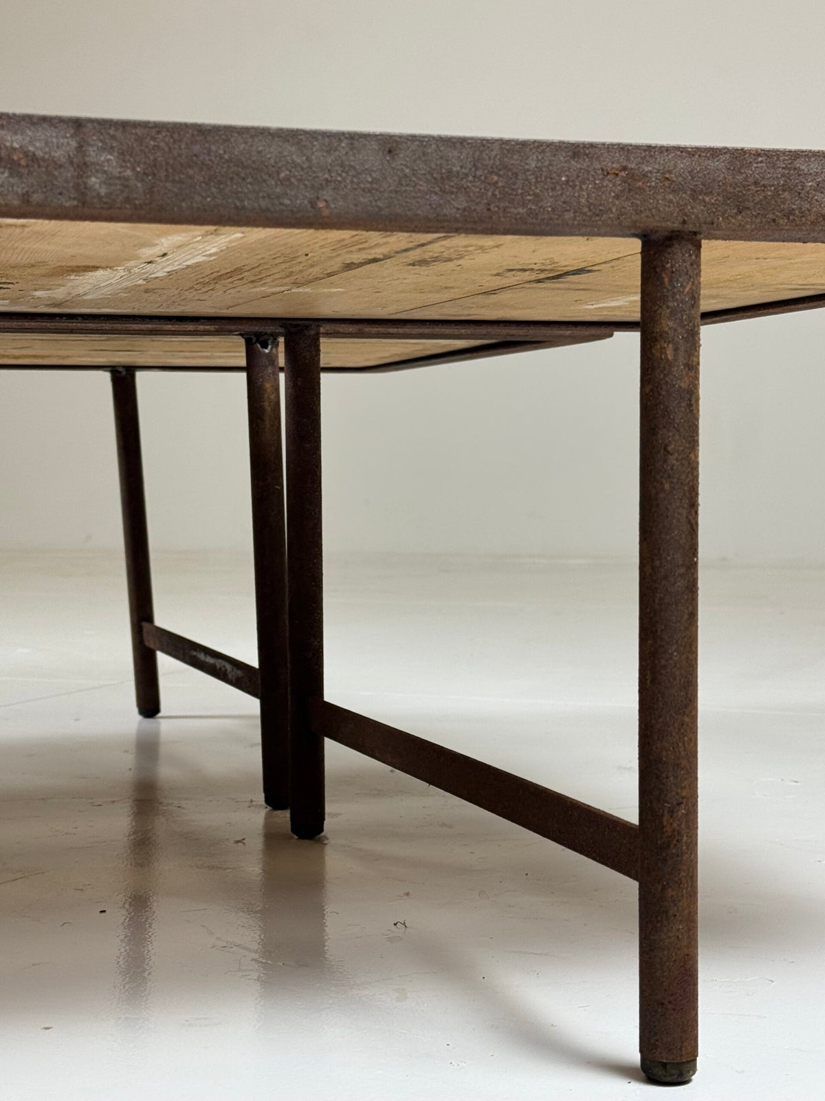 Pair of Metal Coffee Tables with 19th Century Parquet Panels, photo 14