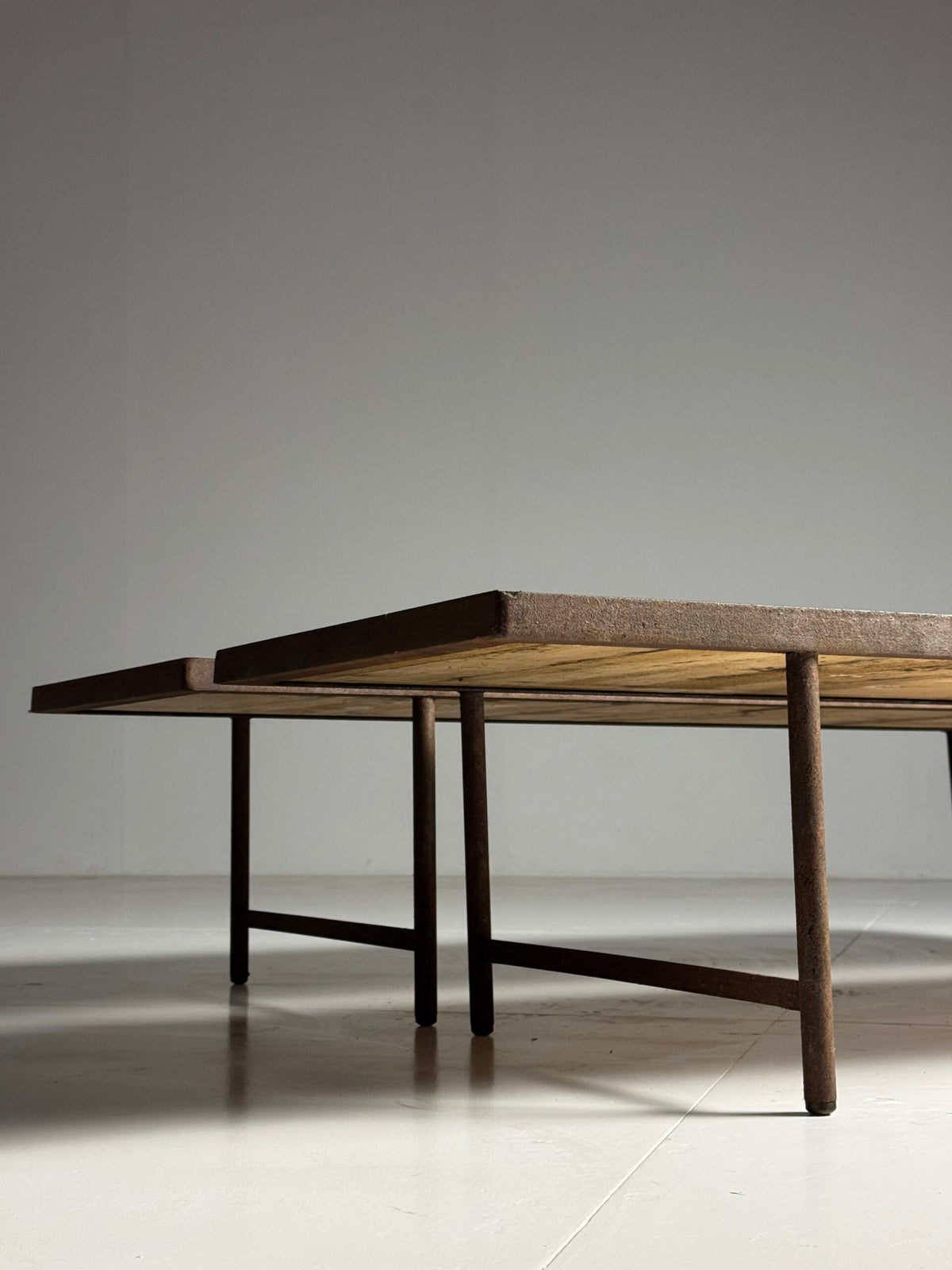 Pair of Metal Coffee Tables with 19th Century Parquet Panels, photo 2