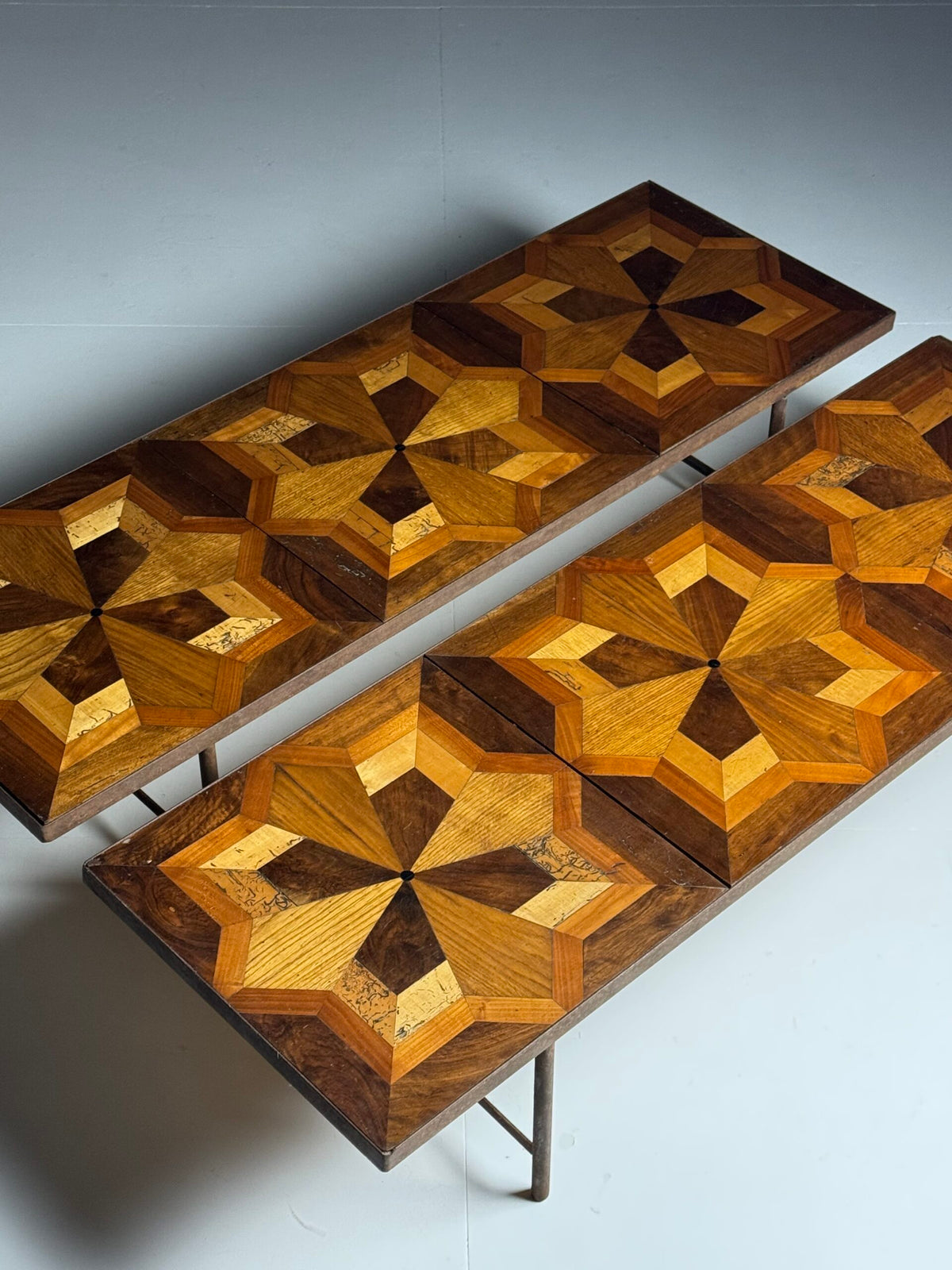 Pair of Metal Coffee Tables with 19th Century Parquet Panels, photo 13