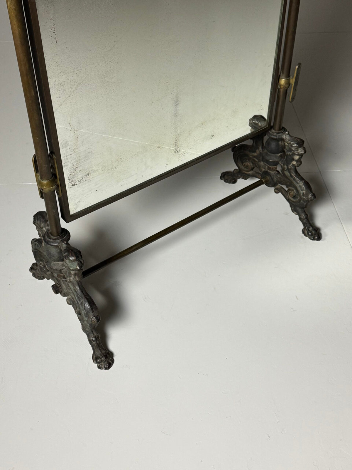 Victorian Brass and Bronze Standing Mirror with Griffins, c. 1890, photo 4