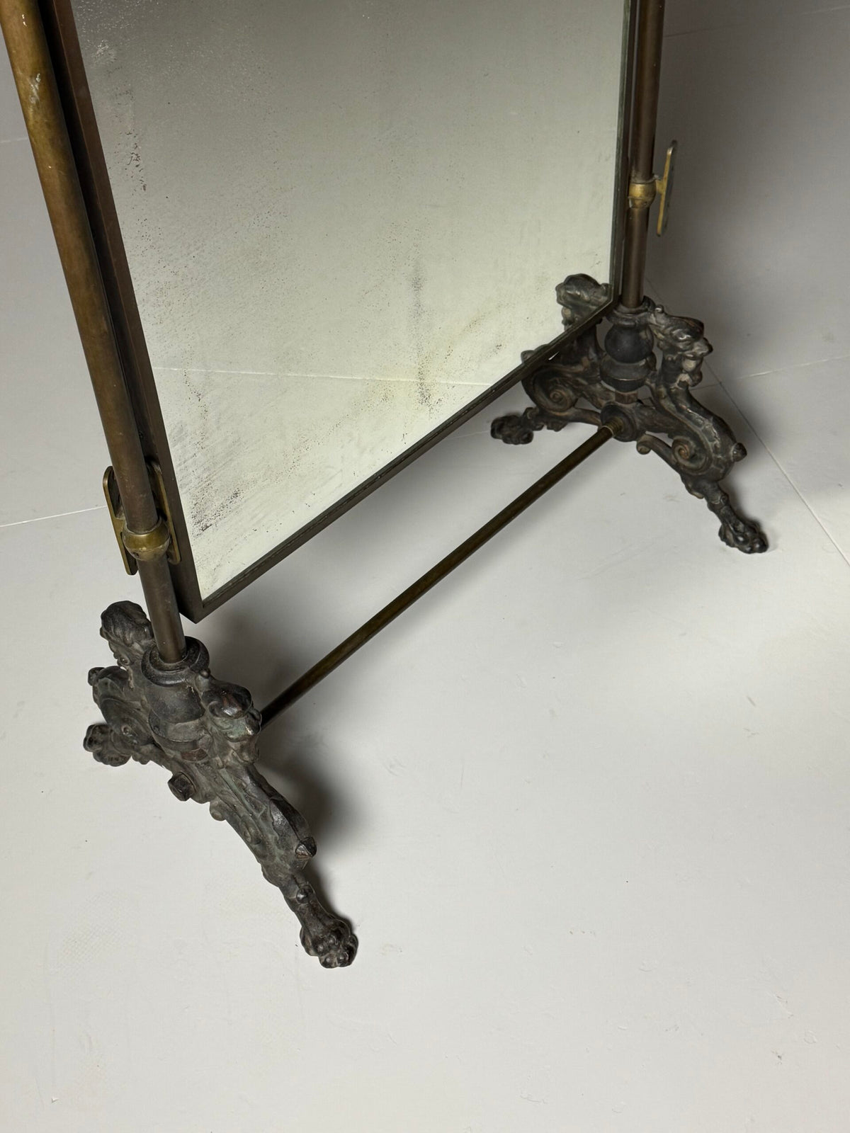 Victorian Brass and Bronze Standing Mirror with Griffins, c. 1890, photo 5
