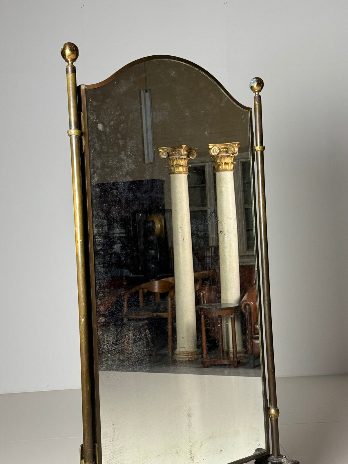 Victorian Brass and Bronze Standing Mirror with Griffins, c. 1890, photo 6