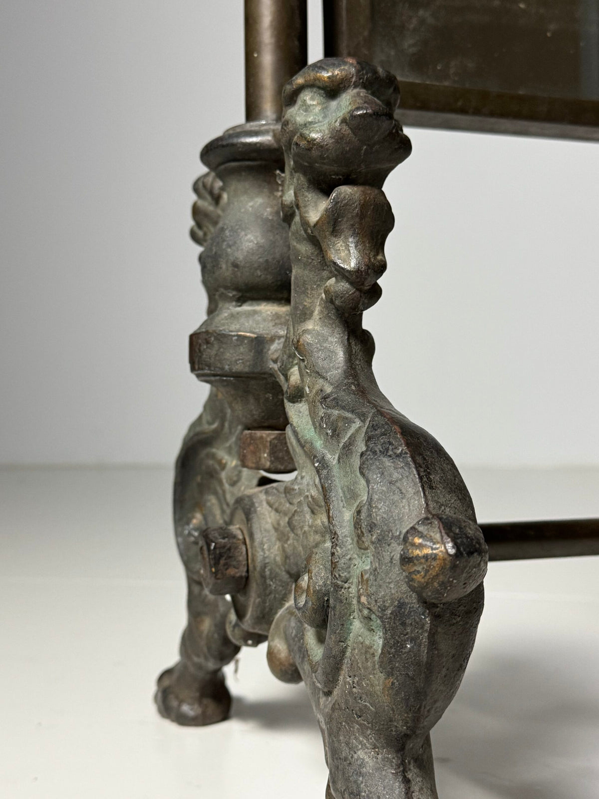 Victorian Brass and Bronze Standing Mirror with Griffins, c. 1890, photo 13