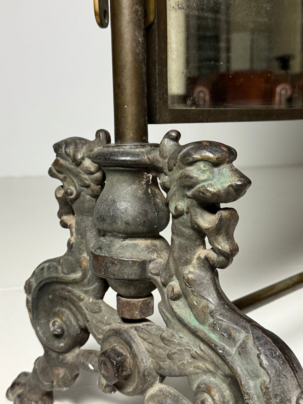 Victorian Brass and Bronze Standing Mirror with Griffins, c. 1890, photo 14