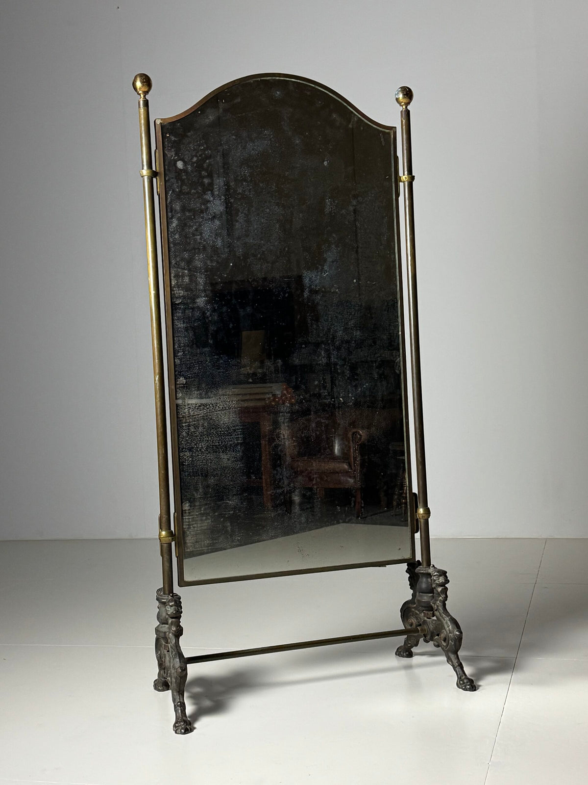 Victorian Brass and Bronze Standing Mirror with Griffins, c. 1890, photo 18