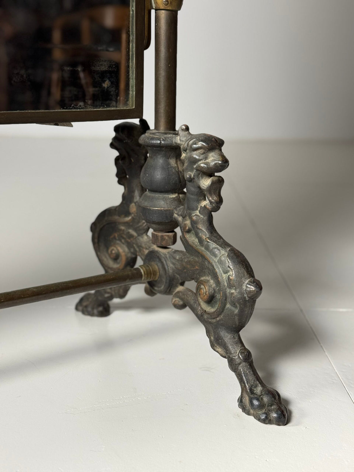 Victorian Brass and Bronze Standing Mirror with Griffins, c. 1890, photo 20