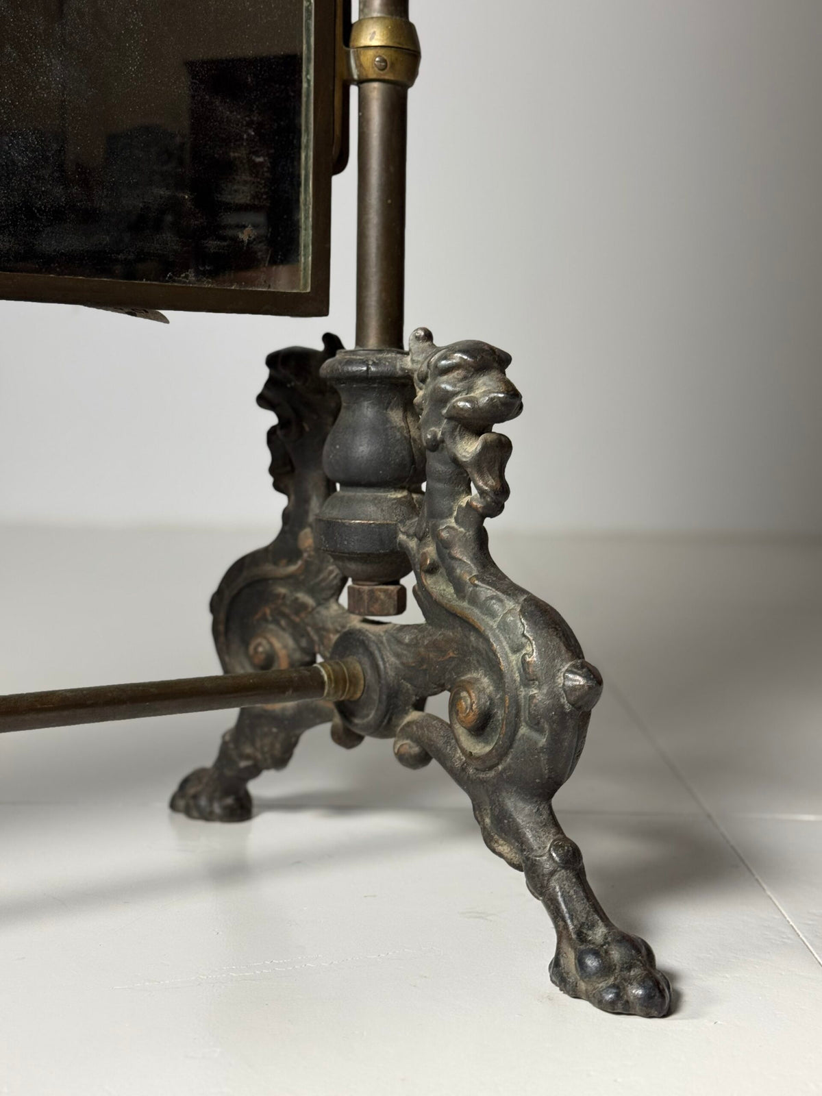 Victorian Brass and Bronze Standing Mirror with Griffins, c. 1890, photo 21