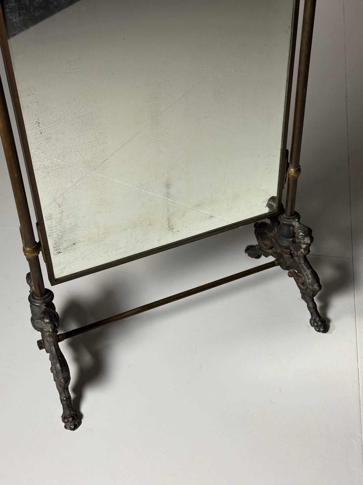 Victorian Brass and Bronze Standing Mirror with Griffins, c. 1890, photo 25